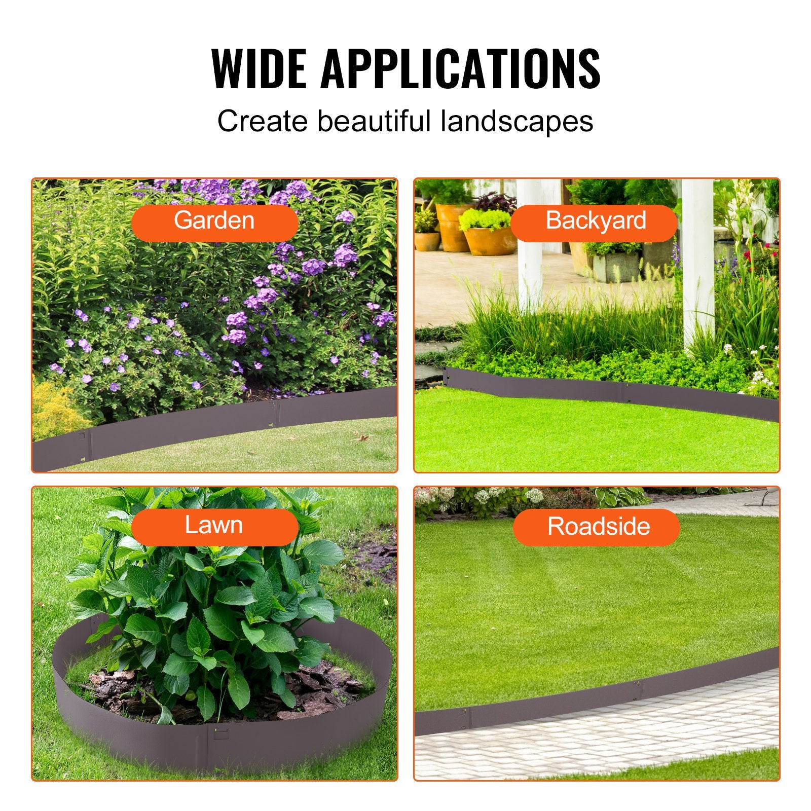 Steel Landscape Edging, 5-pack Steel Garden Edging Borders, 39" L x 5" H Strips, Hammer-in Edging Border, V952-CPPZ5INCH162R3IS3V0