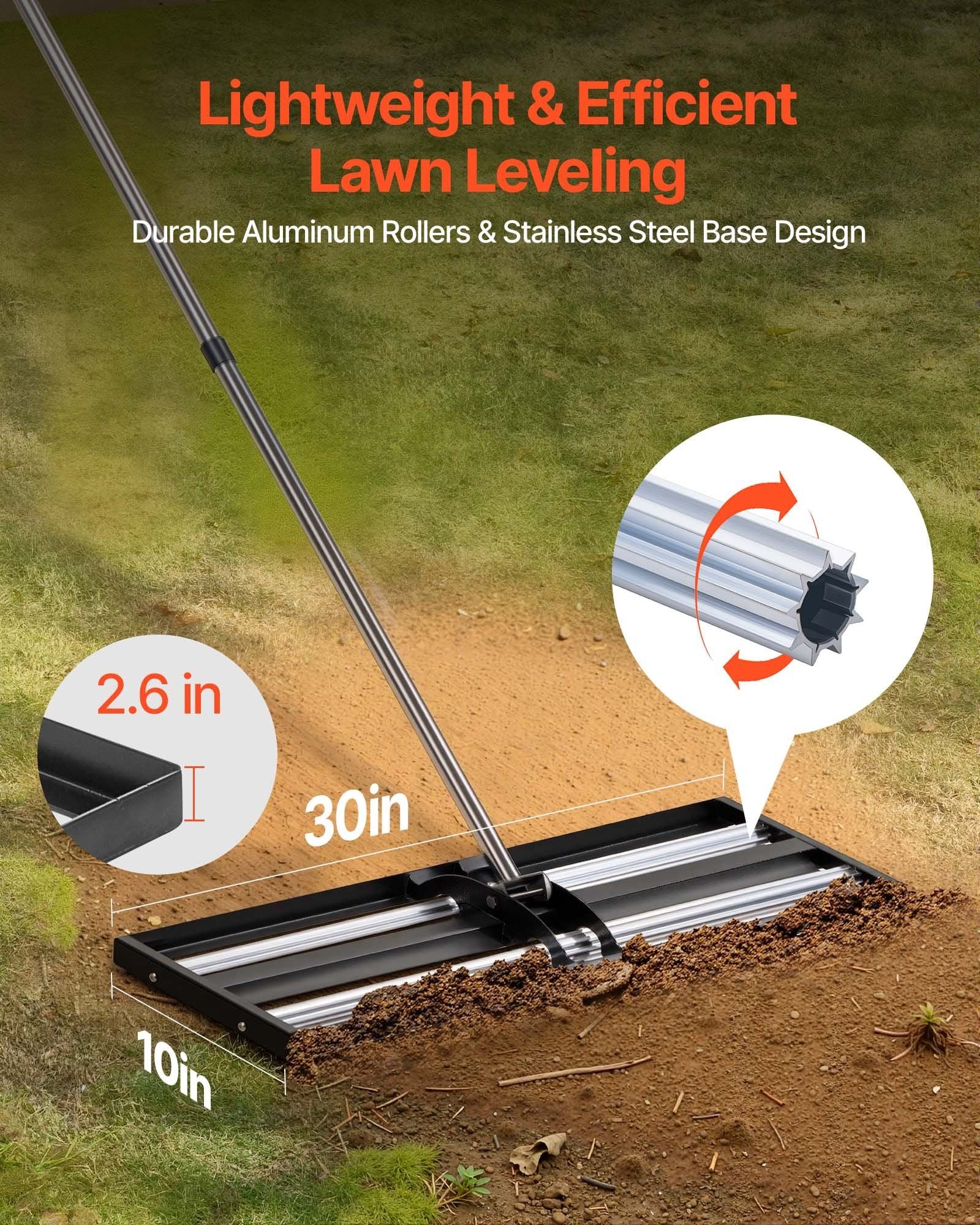 Updated Lawn Leveling Rake with Roller, 30" x 10" Stainless Steel Lawn Leveler with 83.9" Adjustable Handle, V952-CPPZPEKGLK104T4UG002V0