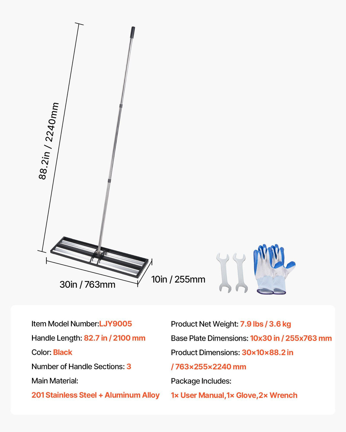 Updated Lawn Leveling Rake with Roller, 30" x 10" Stainless Steel Lawn Leveler with 83.9" Adjustable Handle, V952-CPPZPEKGLK104T4UG002V0