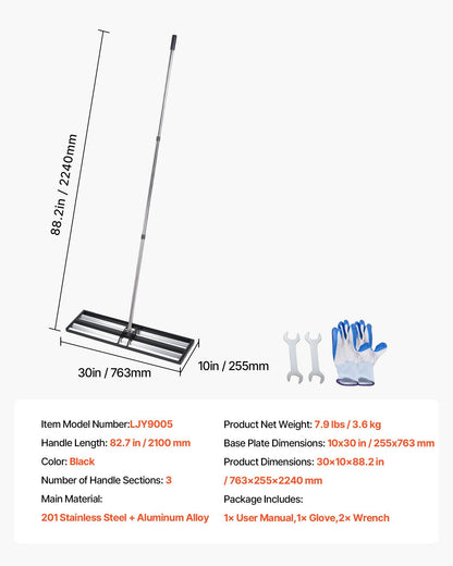 Updated Lawn Leveling Rake with Roller, 30" x 10" Stainless Steel Lawn Leveler with 83.9" Adjustable Handle, V952-CPPZPEKGLK104T4UG002V0