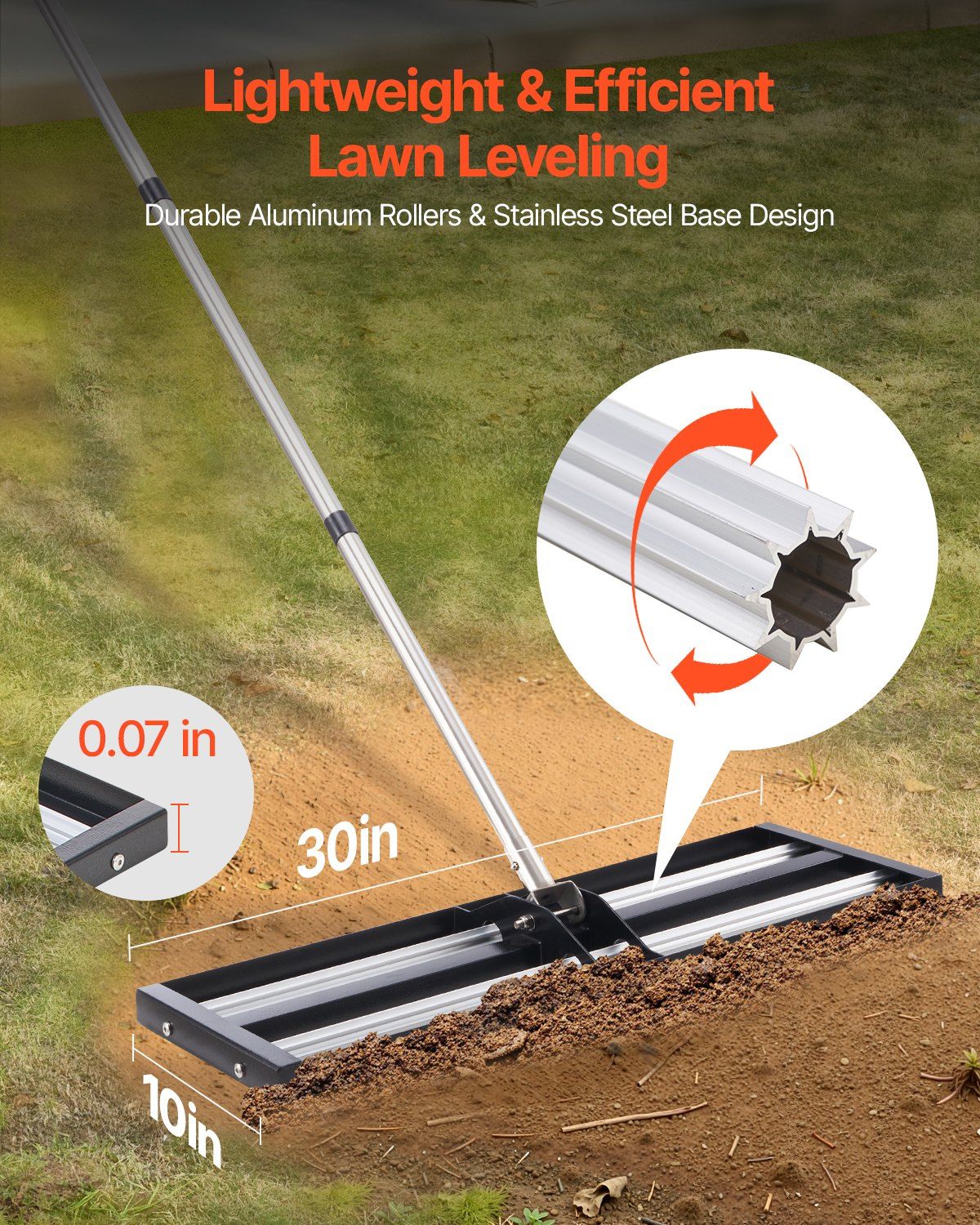 254 x 762 mm Lawn Leveling Rake with 2130 mm Adjustable Handle for Yard Garden V952-CPPZPEKGLK104T4UGV0