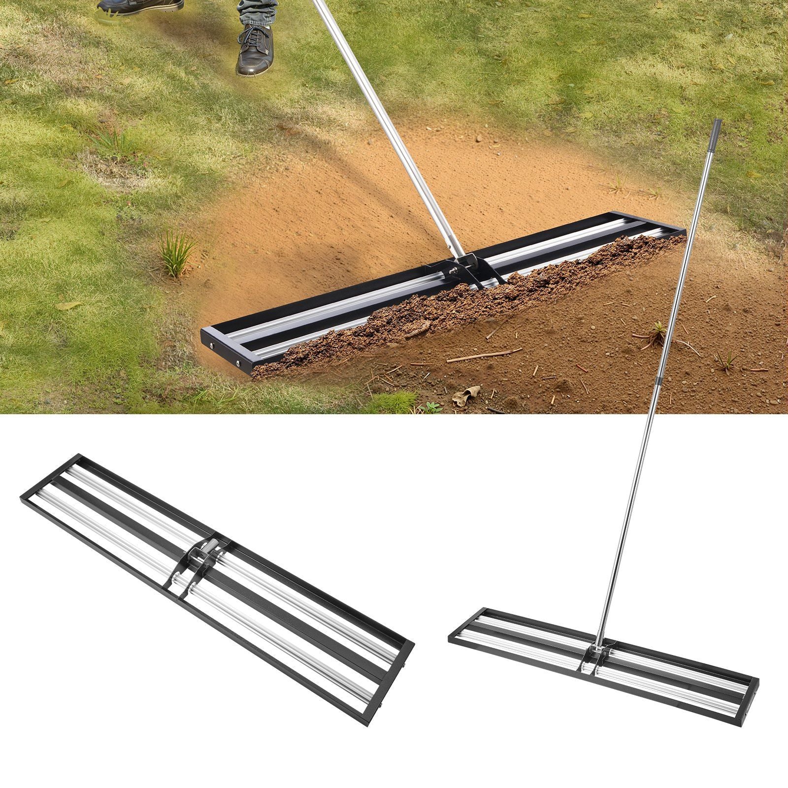 254 x 1219 mm Lawn Leveling Rake with 2130 mm Adjustable Handle for Yard Garden V952-CPPZPEKGLK10BJFKJV0
