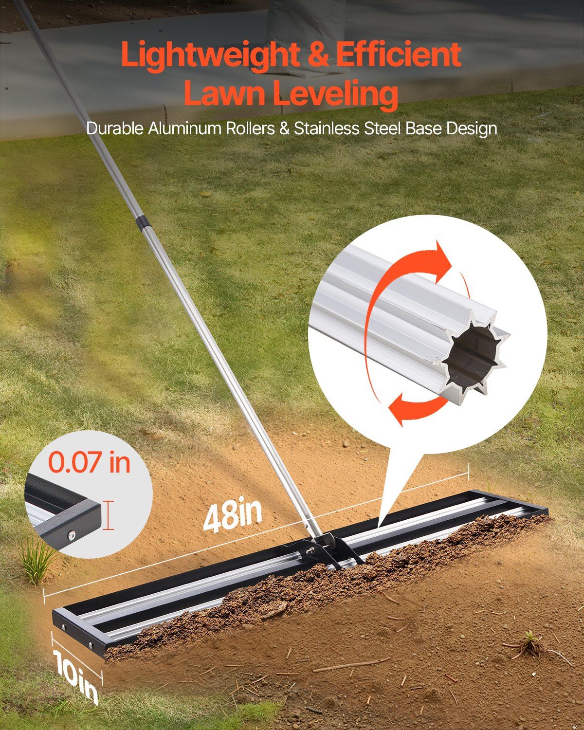254 x 1219 mm Lawn Leveling Rake with 2130 mm Adjustable Handle for Yard Garden V952-CPPZPEKGLK10BJFKJV0