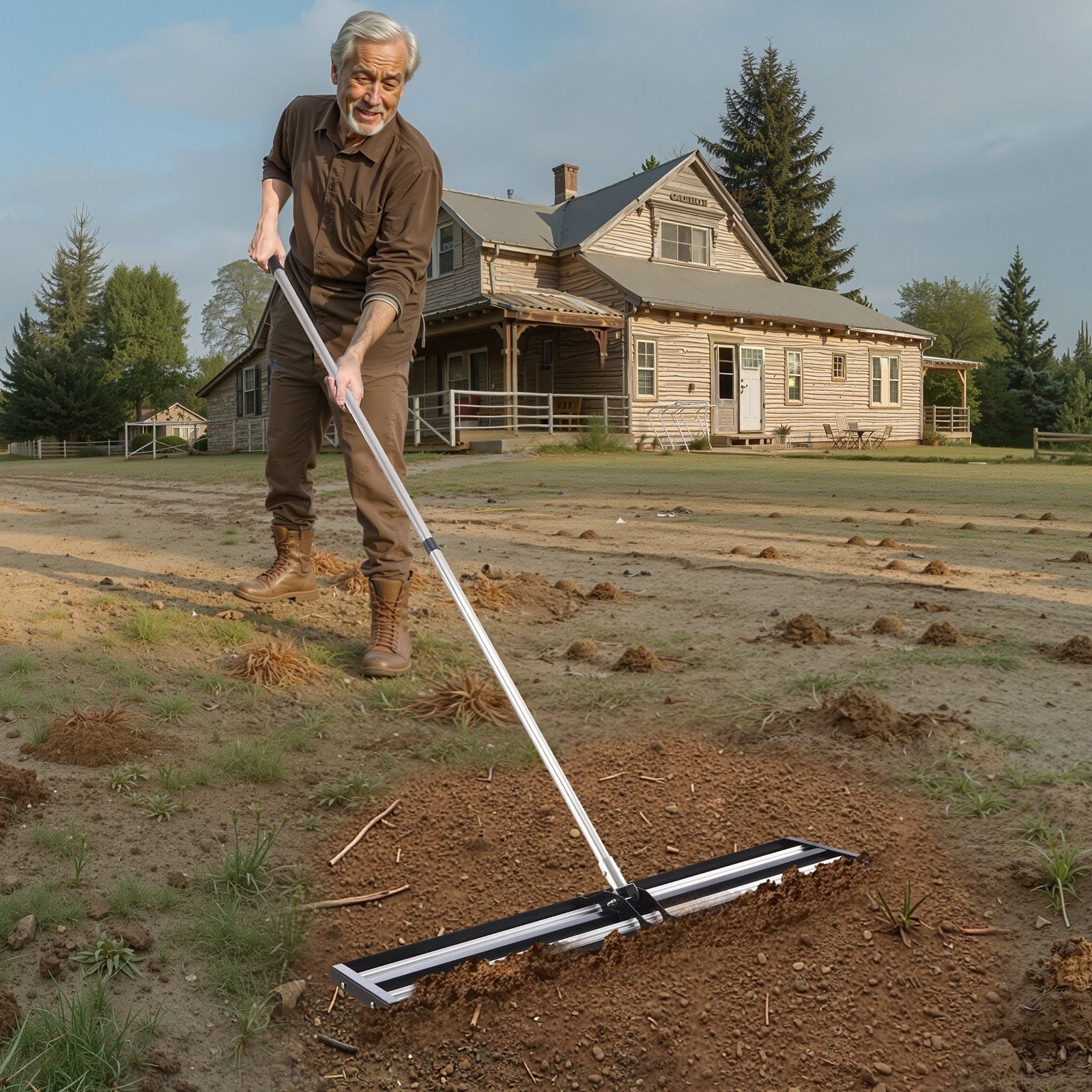 254 x 1219 mm Lawn Leveling Rake with 2130 mm Adjustable Handle for Yard Garden V952-CPPZPEKGLK10BJFKJV0