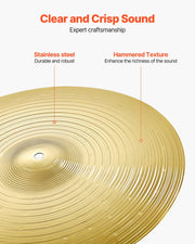 Cymbal Pack, 3 Pieces Cymbals for Drum Set, Alloy Cymbals Drum Set Includes 35.5 cm Hi-Hats, 40 cm Crash, V952-CPTZCPTZ3ZXGGQ223001V0