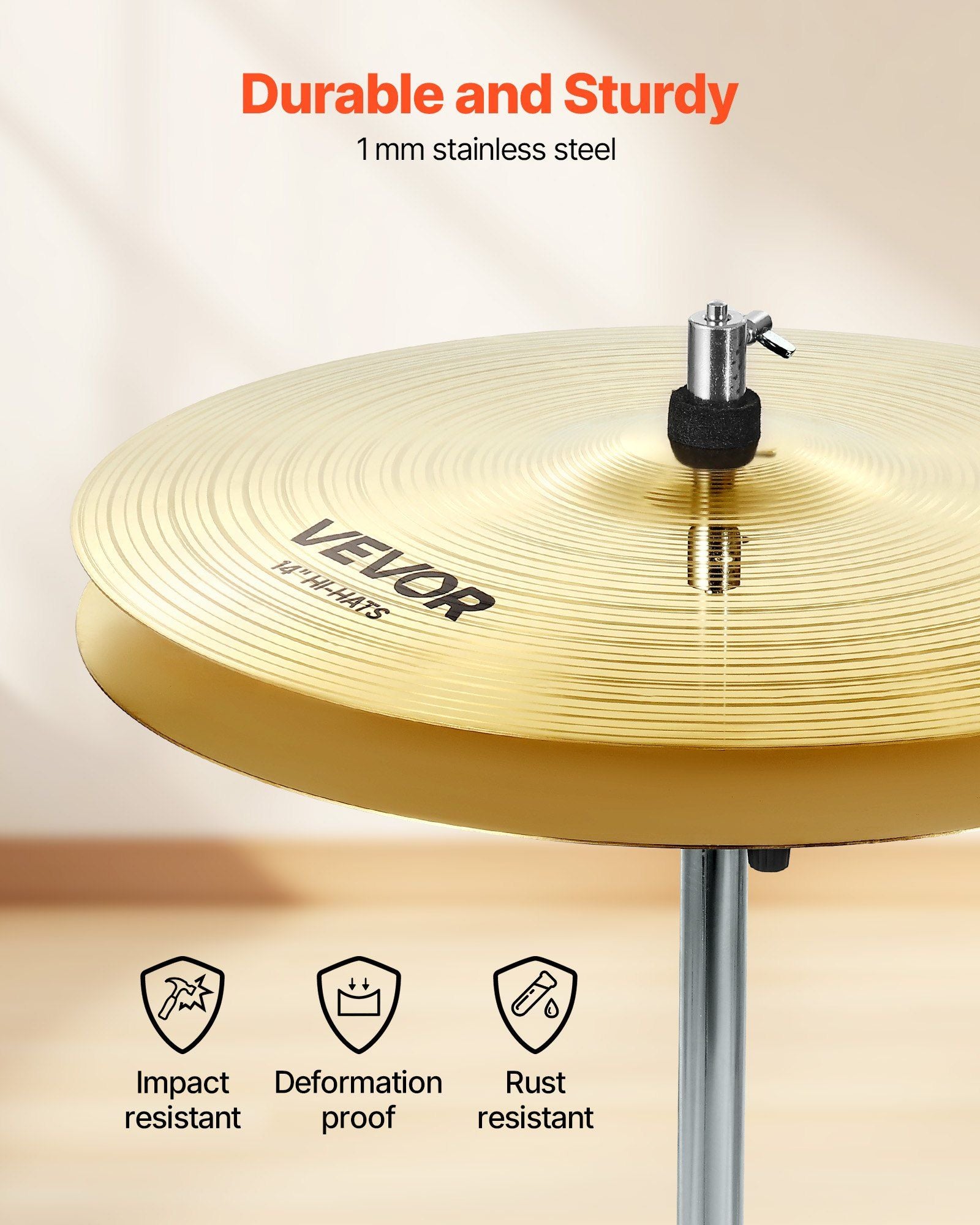 Cymbal Pack, 3 Pieces Cymbals for Drum Set, Alloy Cymbals Drum Set Includes 35.5 cm Hi-Hats, 40 cm Crash, V952-CPTZCPTZ3ZXGGQ223001V0
