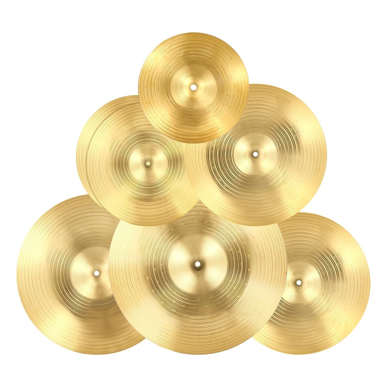 Cymbal Pack, 6 Pieces Cymbals for Drum Set, Alloy Cymbals Drum Set Includes 35.5 cm Hi-Hats, 40 cm Crash, V952-CPTZCPTZ5ZXGBITH1001V0