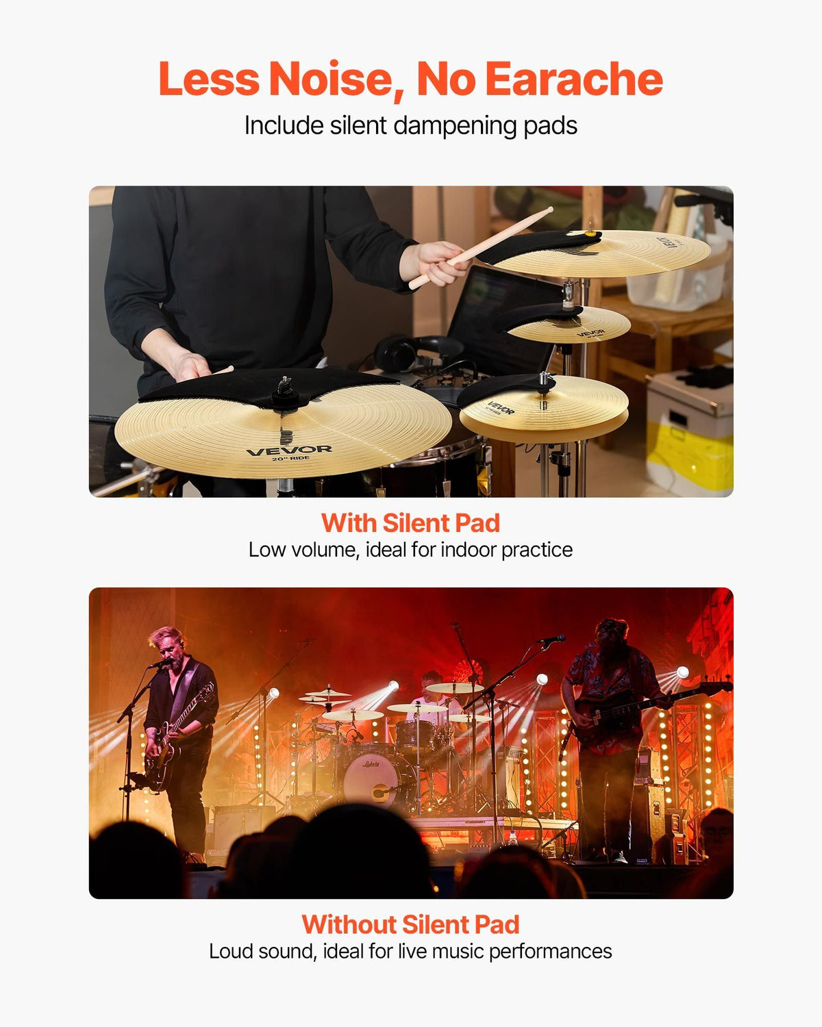 Cymbal Pack, 6 Pieces Cymbals for Drum Set, Alloy Cymbals Drum Set Includes 35.5 cm Hi-Hats, 40 cm Crash, V952-CPTZCPTZ5ZXGBITH1001V0