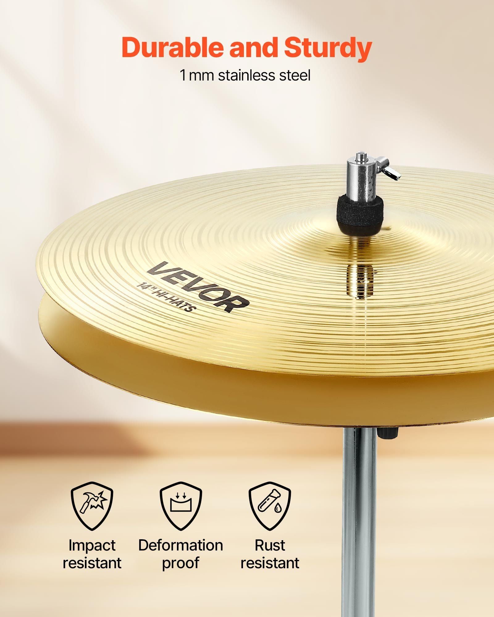 Cymbal Pack, 6 Pieces Cymbals for Drum Set, Alloy Cymbals Drum Set Includes 35.5 cm Hi-Hats, 40 cm Crash, V952-CPTZCPTZ5ZXGBITH1001V0