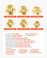Cymbal Pack, 6 Pieces Cymbals for Drum Set, Alloy Cymbals Drum Set Includes 35.5 cm Hi-Hats, 40 cm Crash, V952-CPTZCPTZ5ZXGBITH1001V0