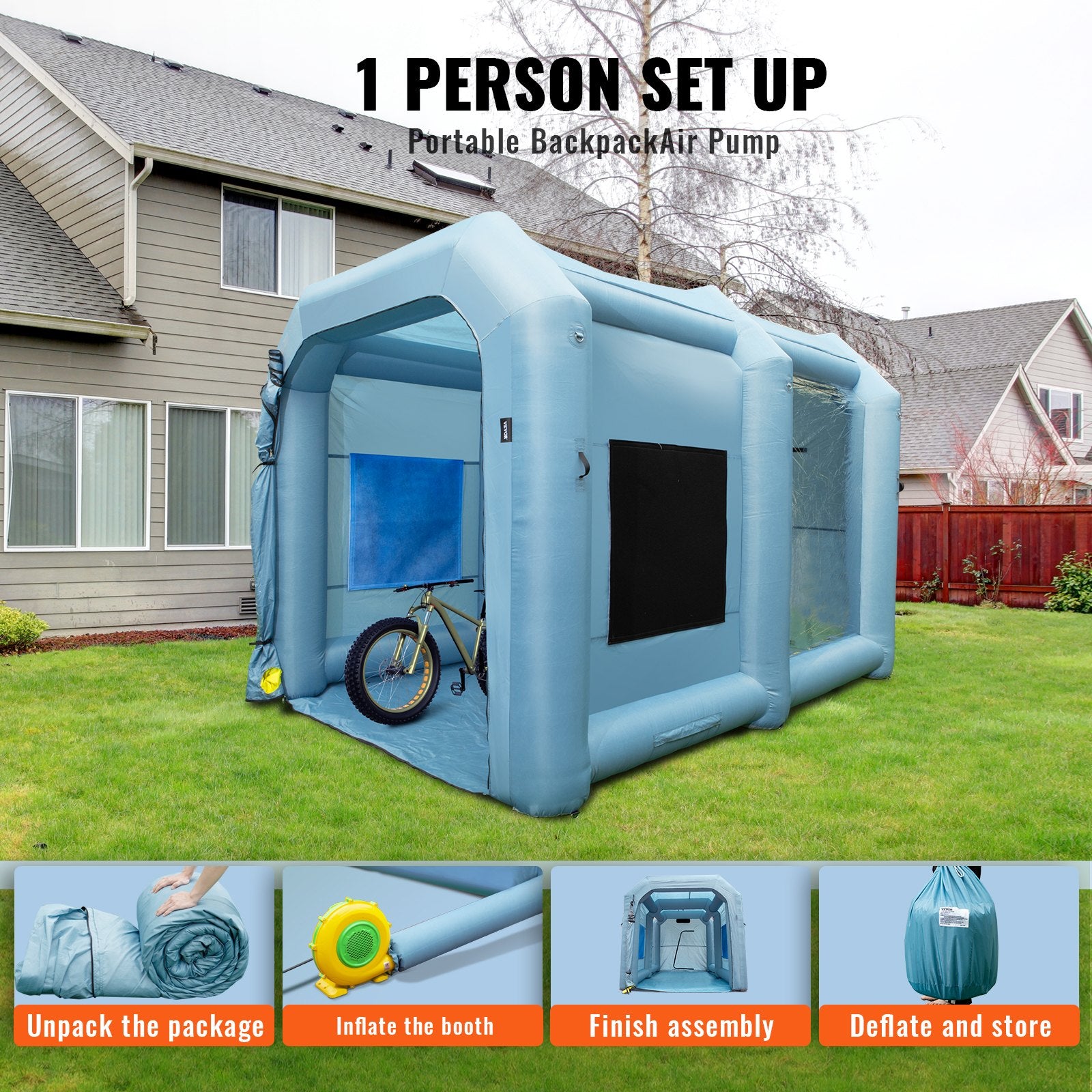 Inflatable Spray Booth Car Paint Tent 13x10x9ft Filter System Blower 950W V952-CQ13109FT950WSOKVV3