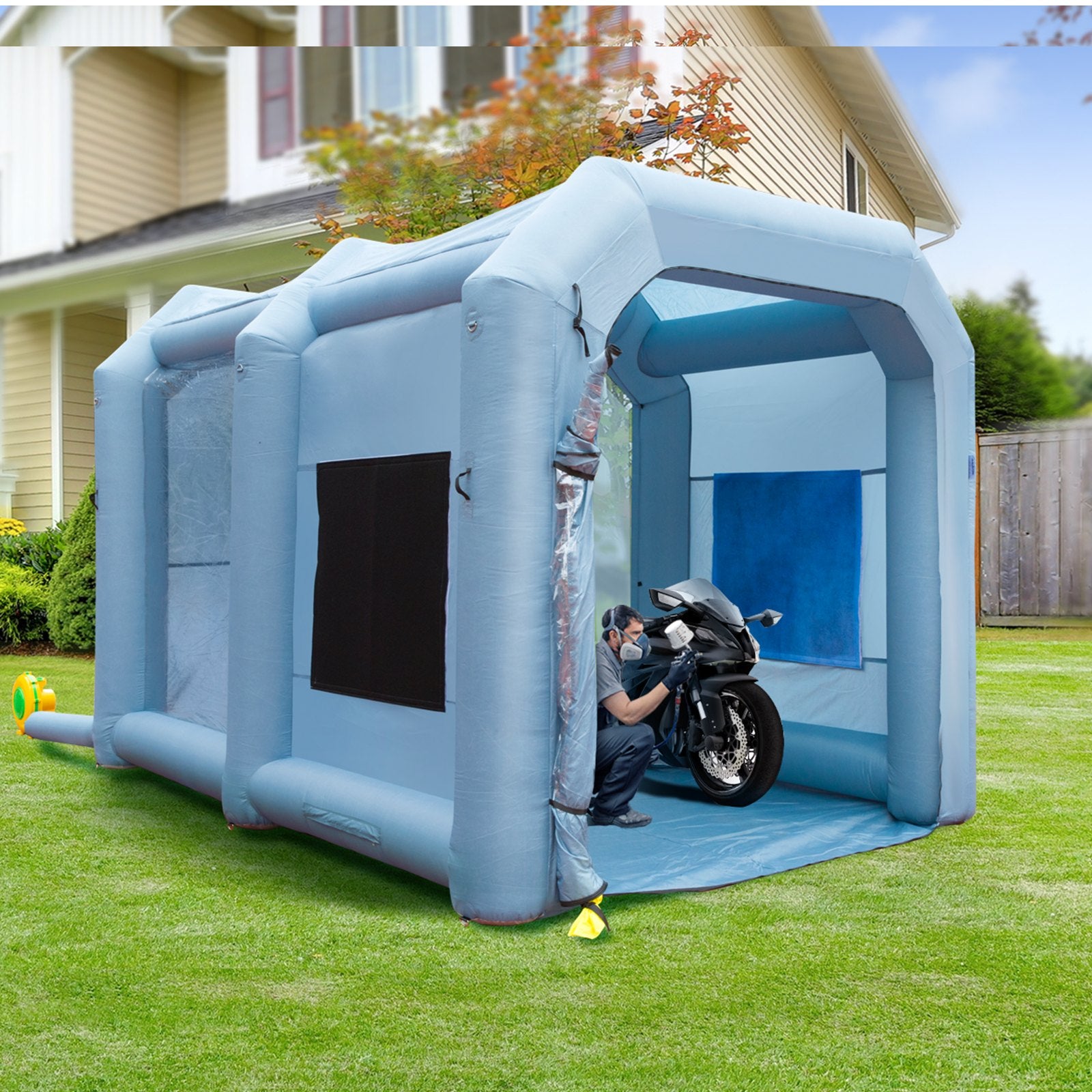 Inflatable Spray Booth Car Paint Tent 13x10x9ft Filter System Blower 950W V952-CQ13109FT950WSOKVV3