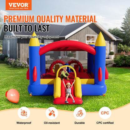 Inflatable Bounce House, Outdoor High Quality Playhouse Trampoline, Jumping Bouncer with Blower, Slide, and V952-CQCBBHYC101164JT9V3