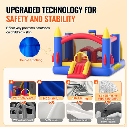 Inflatable Bounce House, Outdoor High Quality Playhouse Trampoline, Jumping Bouncer with Blower, Slide, and V952-CQCBBHYC101164JT9V3