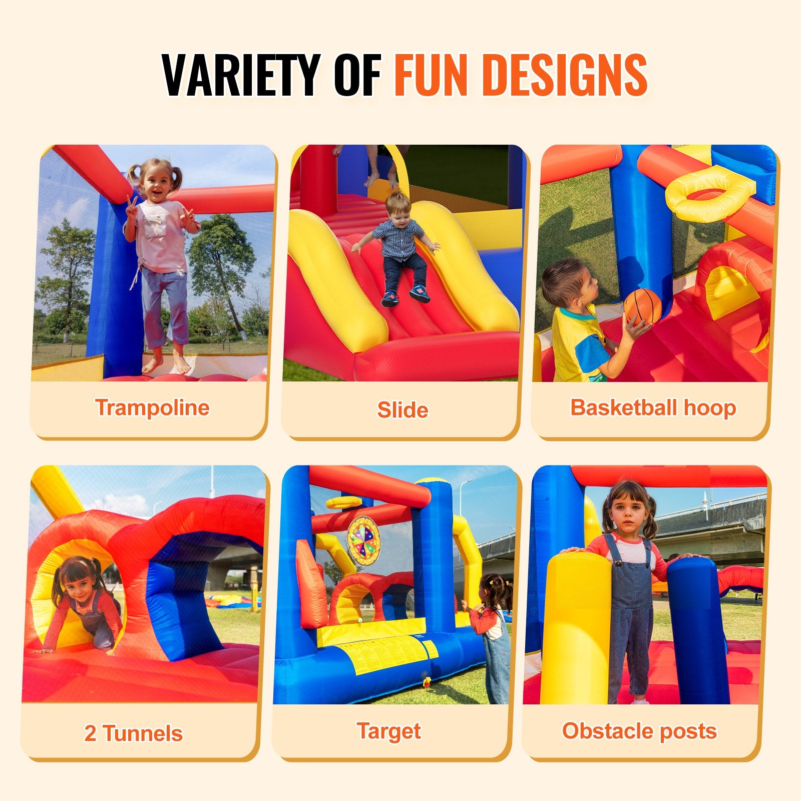 Inflatable Bounce House, Outdoor High Quality Playhouse Trampoline, Jumping Bouncer with Blower, Slide, and V952-CQCBBHYC101164JT9V3