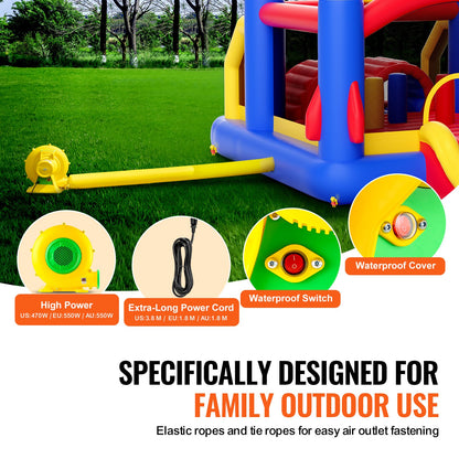 Inflatable Bounce House, Outdoor High Quality Playhouse Trampoline, Jumping Bouncer with Blower, Slide, and V952-CQCBBHYC101164JT9V3