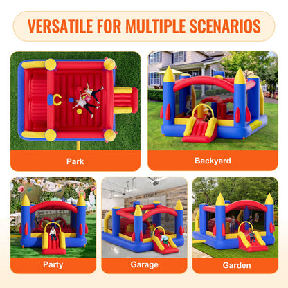 Inflatable Bounce House, Outdoor High Quality Playhouse Trampoline, Jumping Bouncer with Blower, Slide, and V952-CQCBBHYC101164JT9V3