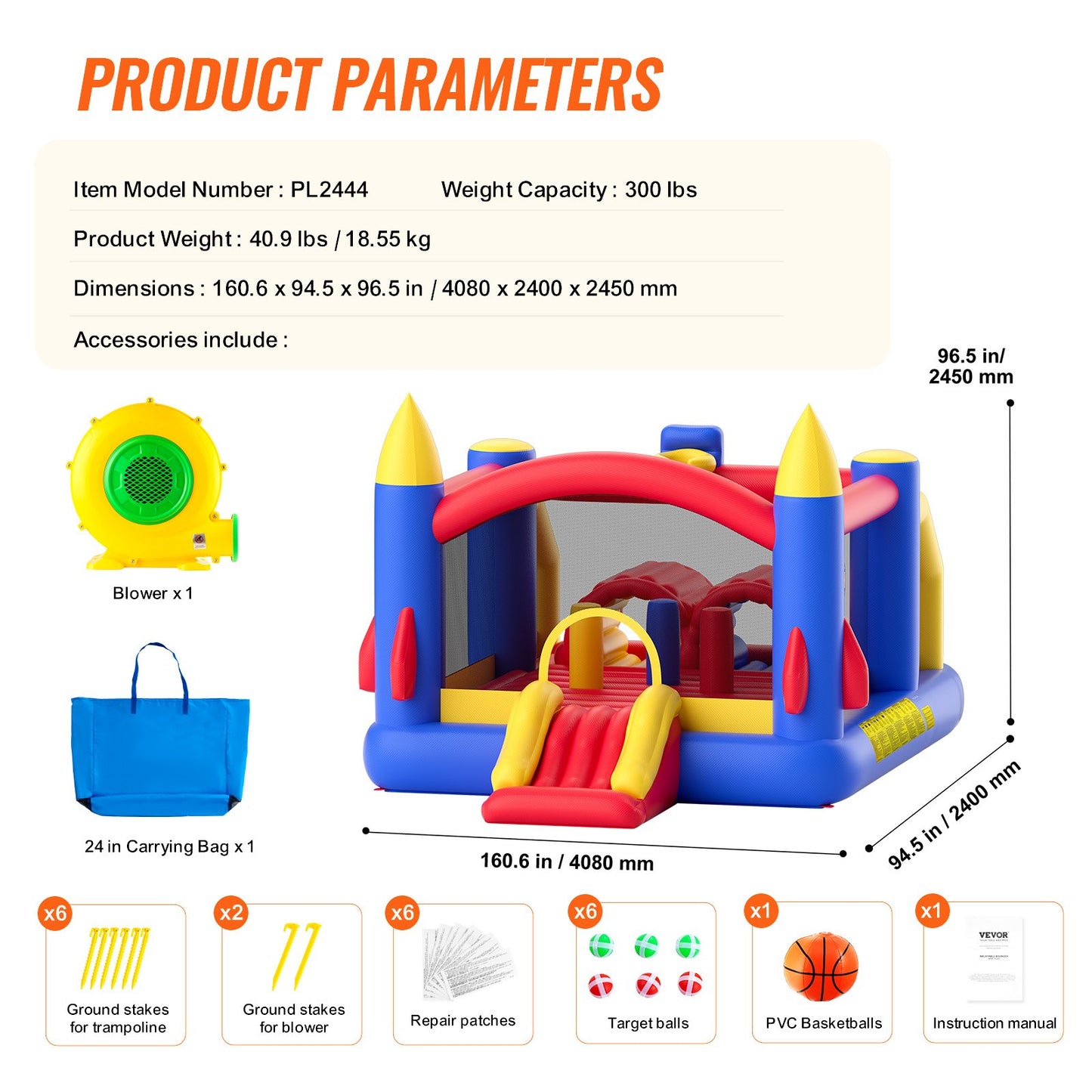 Inflatable Bounce House, Outdoor High Quality Playhouse Trampoline, Jumping Bouncer with Blower, Slide, and V952-CQCBBHYC101164JT9V3