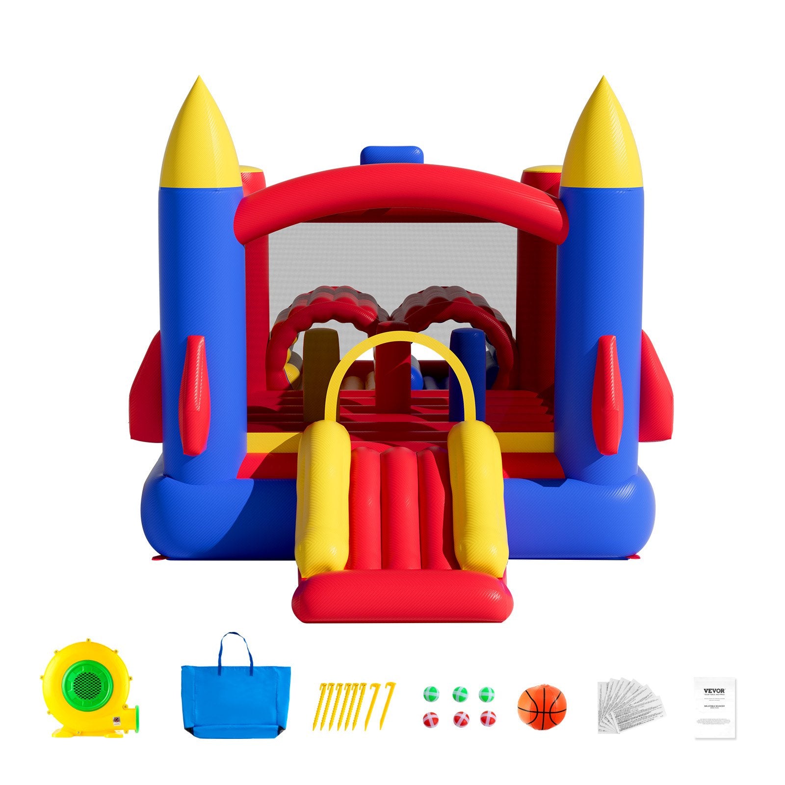 Inflatable Bounce House, Outdoor High Quality Playhouse Trampoline, Jumping Bouncer with Blower, Slide, and V952-CQCBBHYC101164JT9V3