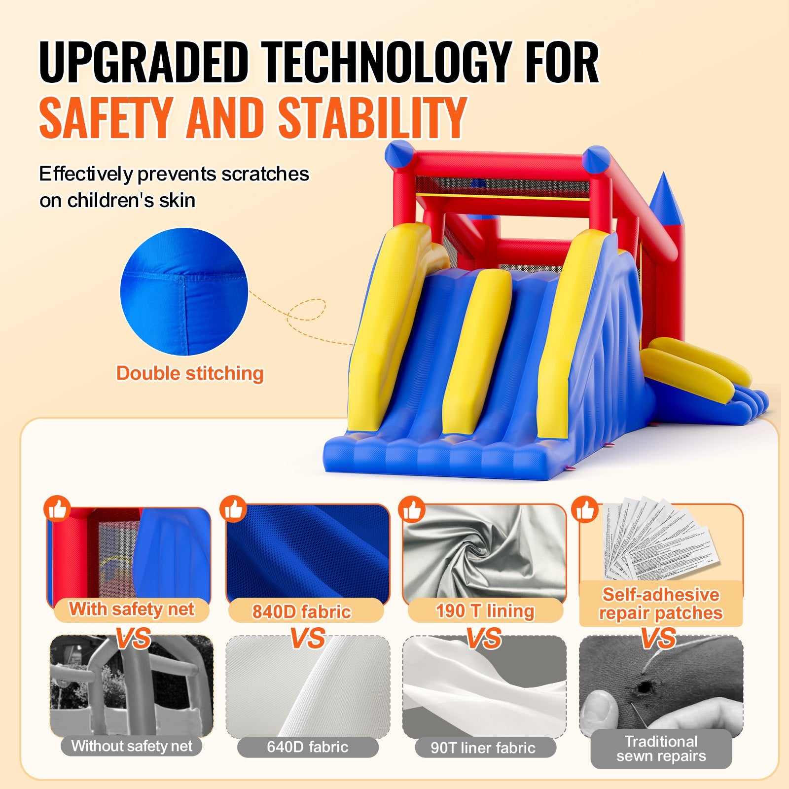 Inflatable Bounce House, Outdoor High Quality Playhouse Trampoline, Jumping Bouncer with Blower, Slide, and V952-CQCBBHYC10118FQ7MV3