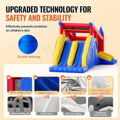 Inflatable Bounce House, Outdoor High Quality Playhouse Trampoline, Jumping Bouncer with Blower, Slide, and V952-CQCBBHYC10118FQ7MV3
