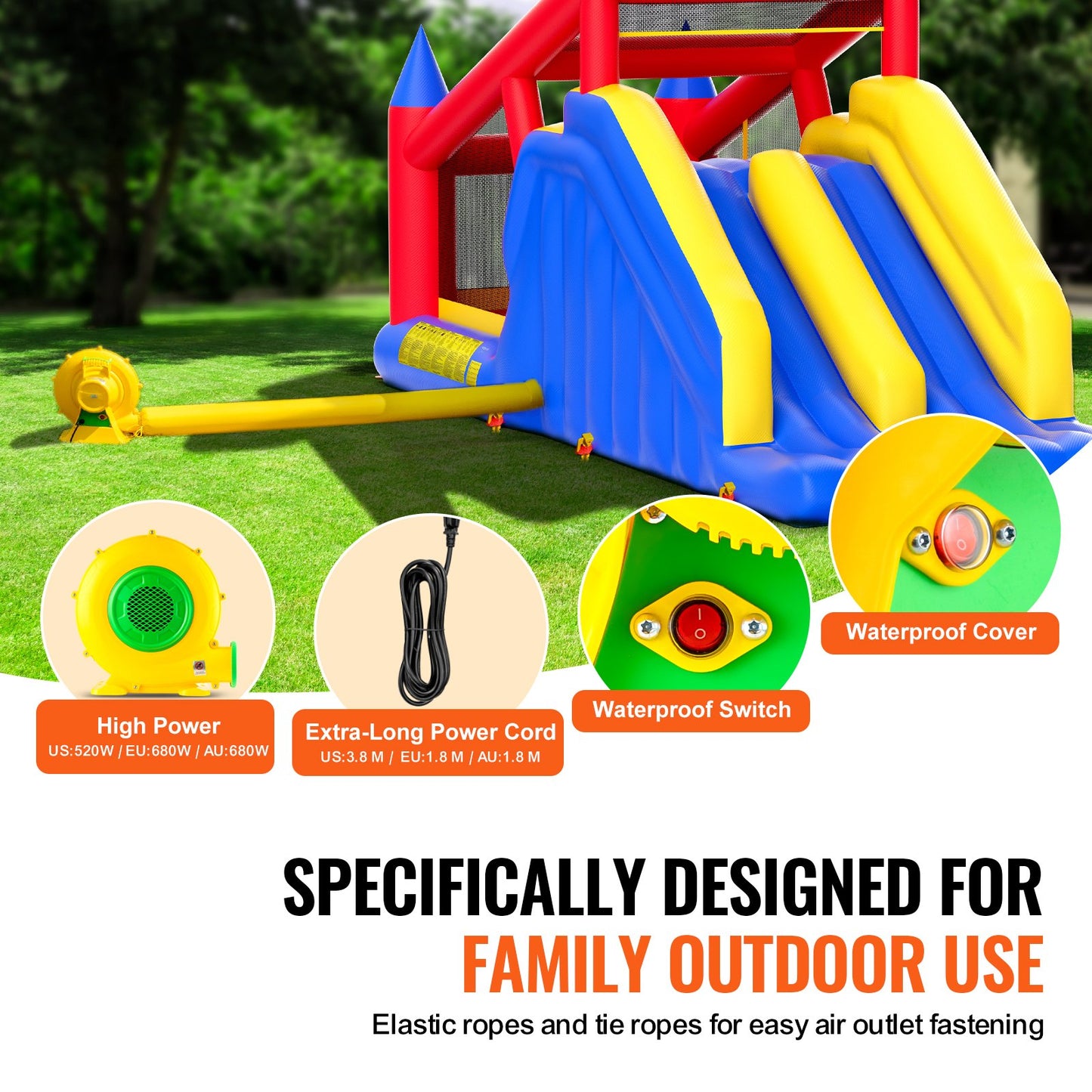 Inflatable Bounce House, Outdoor High Quality Playhouse Trampoline, Jumping Bouncer with Blower, Slide, and V952-CQCBBHYC10118FQ7MV3