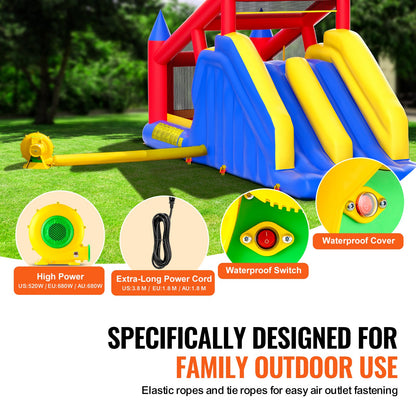 Inflatable Bounce House, Outdoor High Quality Playhouse Trampoline, Jumping Bouncer with Blower, Slide, and V952-CQCBBHYC10118FQ7MV3
