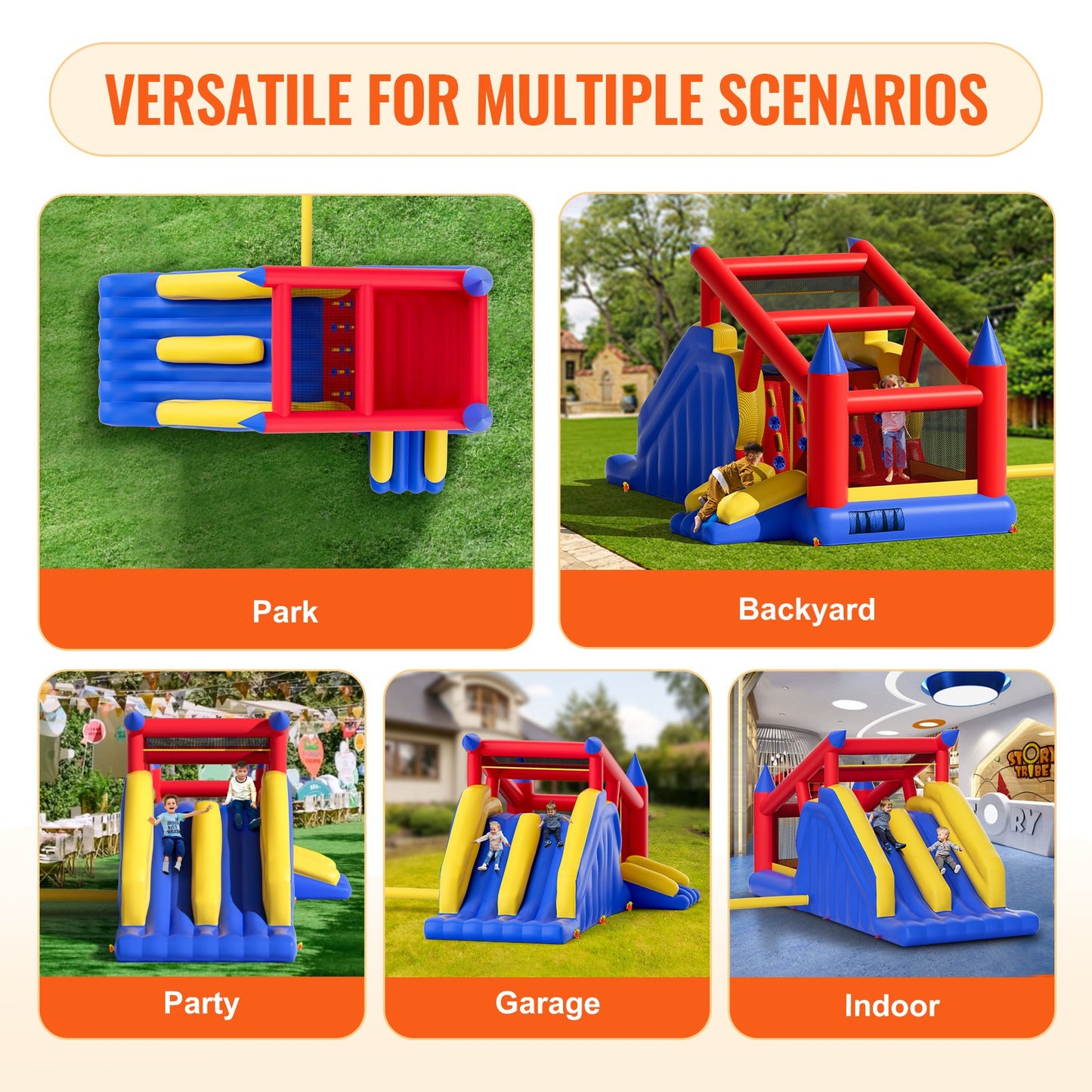 Inflatable Bounce House, Outdoor High Quality Playhouse Trampoline, Jumping Bouncer with Blower, Slide, and V952-CQCBBHYC10118FQ7MV3