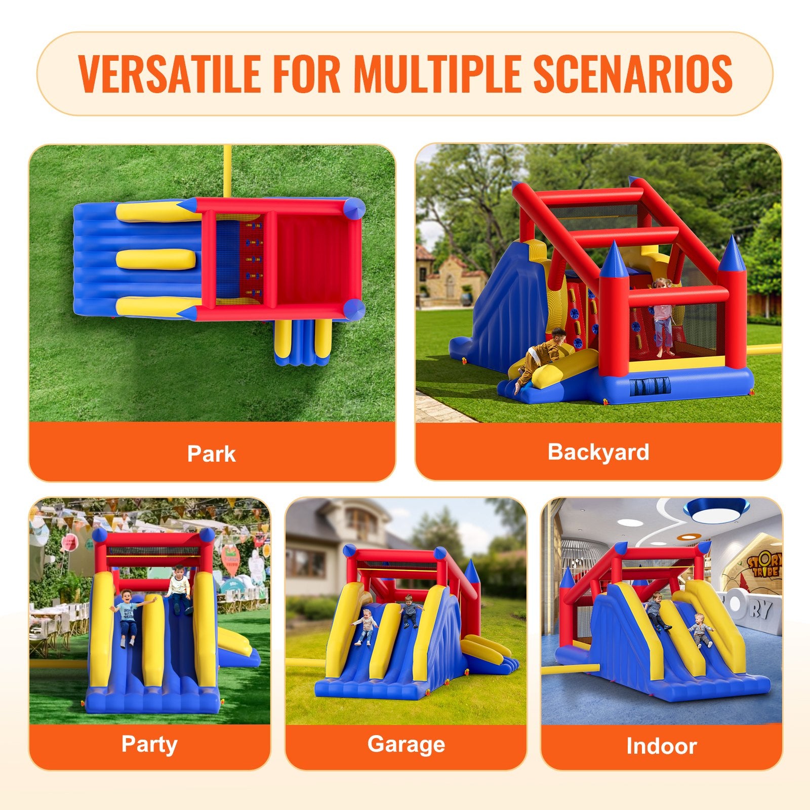 Inflatable Bounce House, Outdoor High Quality Playhouse Trampoline, Jumping Bouncer with Blower, Slide, and V952-CQCBBHYC10118FQ7MV3