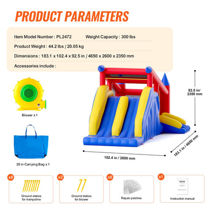 Inflatable Bounce House, Outdoor High Quality Playhouse Trampoline, Jumping Bouncer with Blower, Slide, and V952-CQCBBHYC10118FQ7MV3