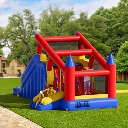 Inflatable Bounce House, Outdoor High Quality Playhouse Trampoline, Jumping Bouncer with Blower, Slide, and V952-CQCBBHYC10118FQ7MV3