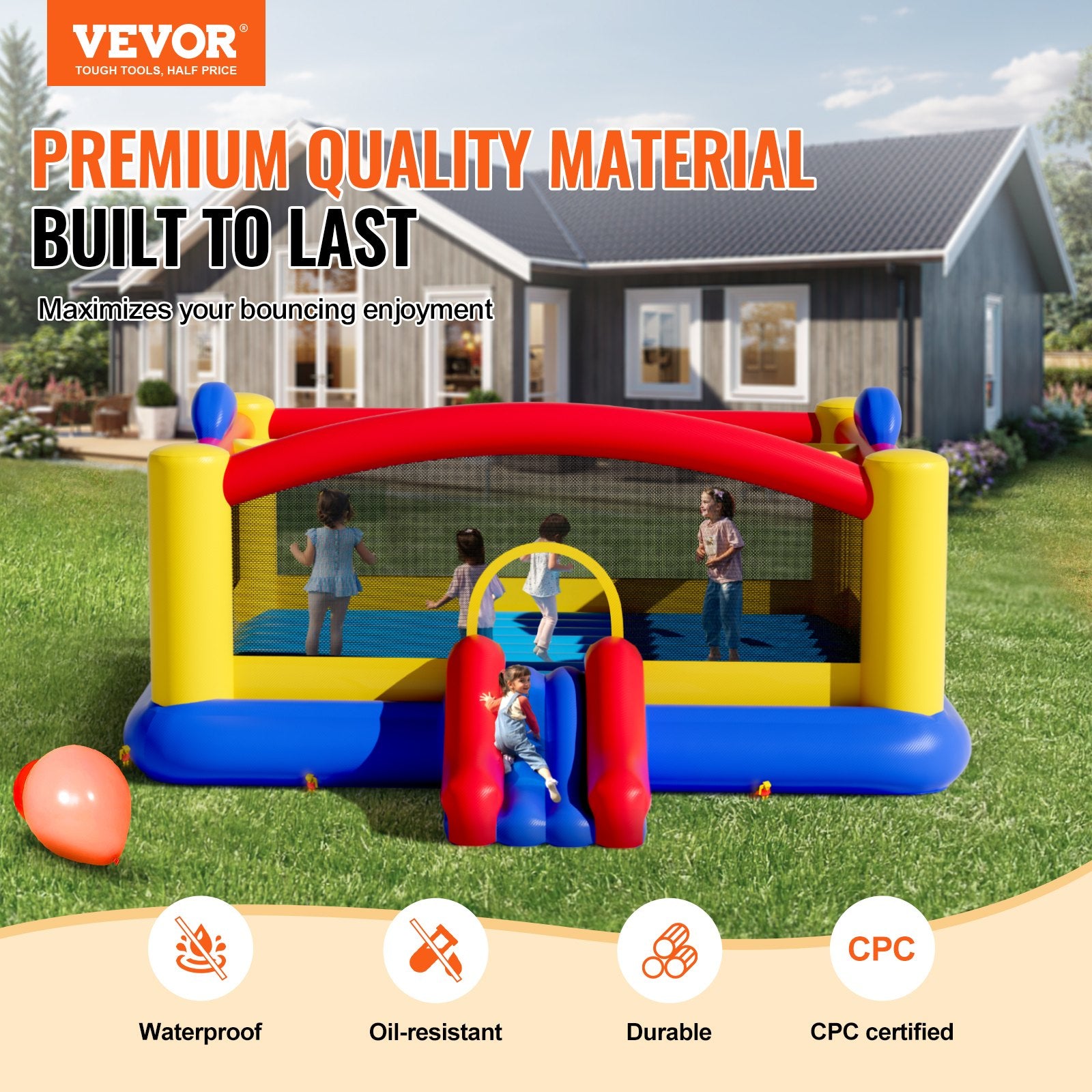 Inflatable Bounce House, Outdoor High Quality Playhouse Trampoline, Jumping Bouncer with Blower, Slide, and V952-CQCBBHYC2021Z5HY3V3
