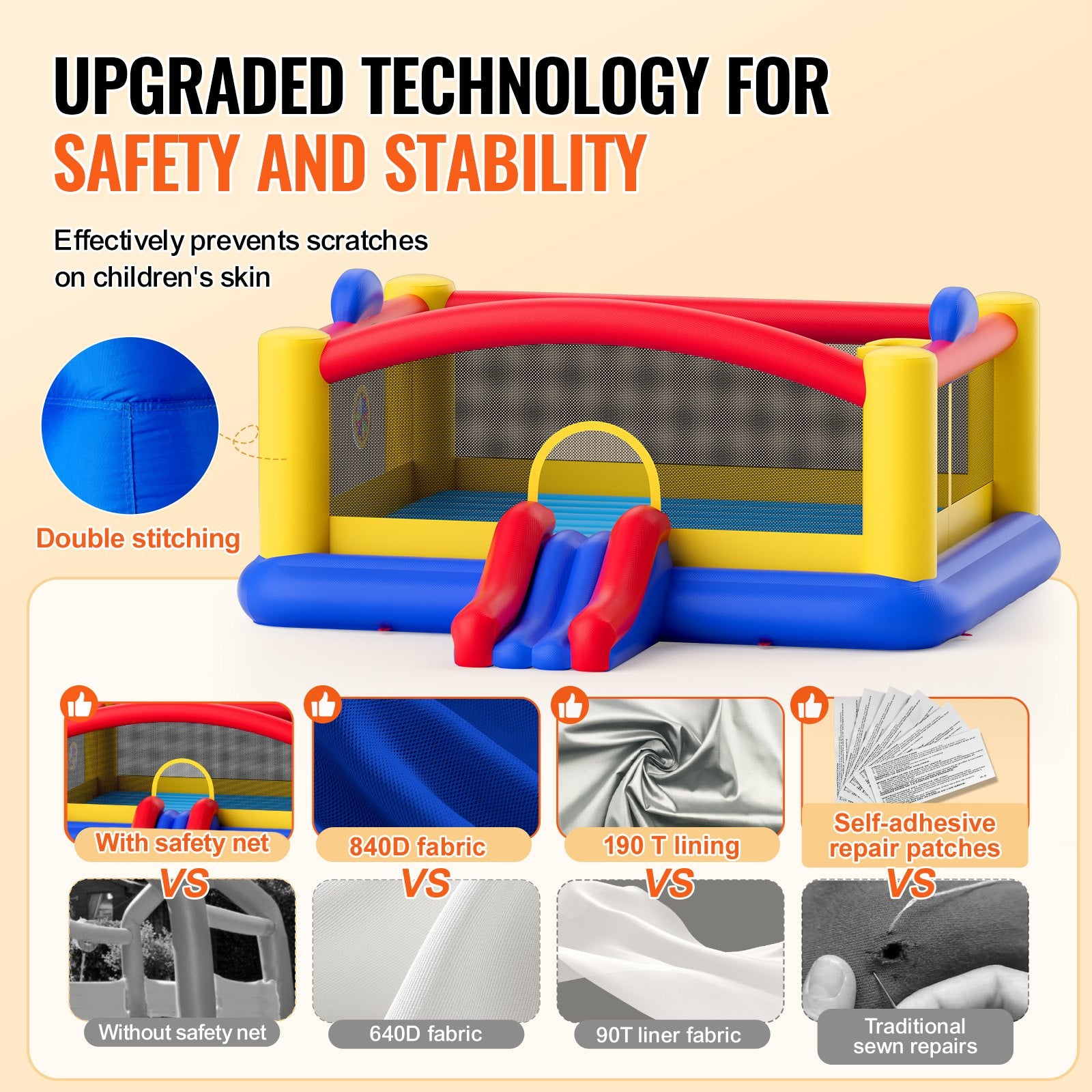 Inflatable Bounce House, Outdoor High Quality Playhouse Trampoline, Jumping Bouncer with Blower, Slide, and V952-CQCBBHYC2021Z5HY3V3