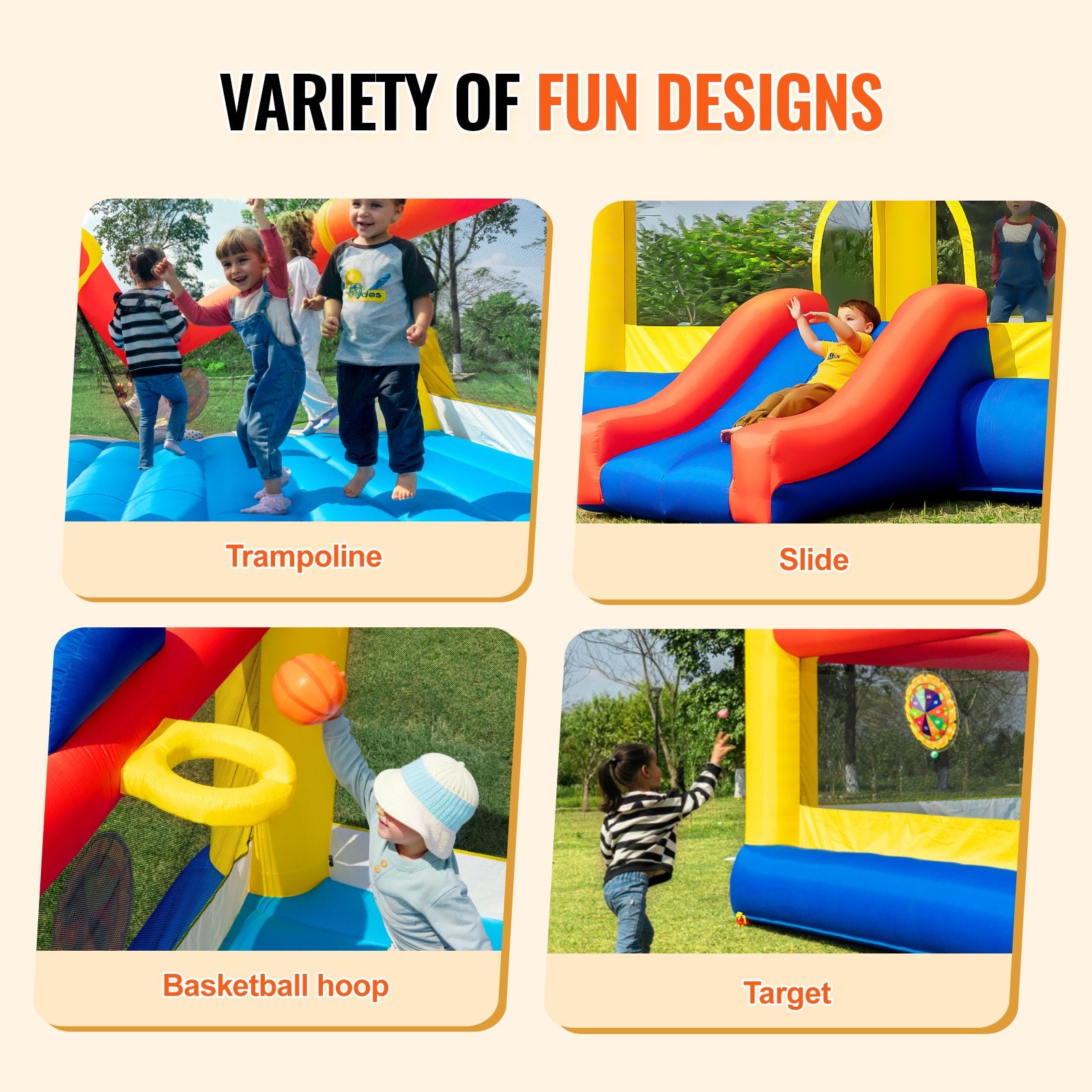 Inflatable Bounce House, Outdoor High Quality Playhouse Trampoline, Jumping Bouncer with Blower, Slide, and V952-CQCBBHYC2021Z5HY3V3