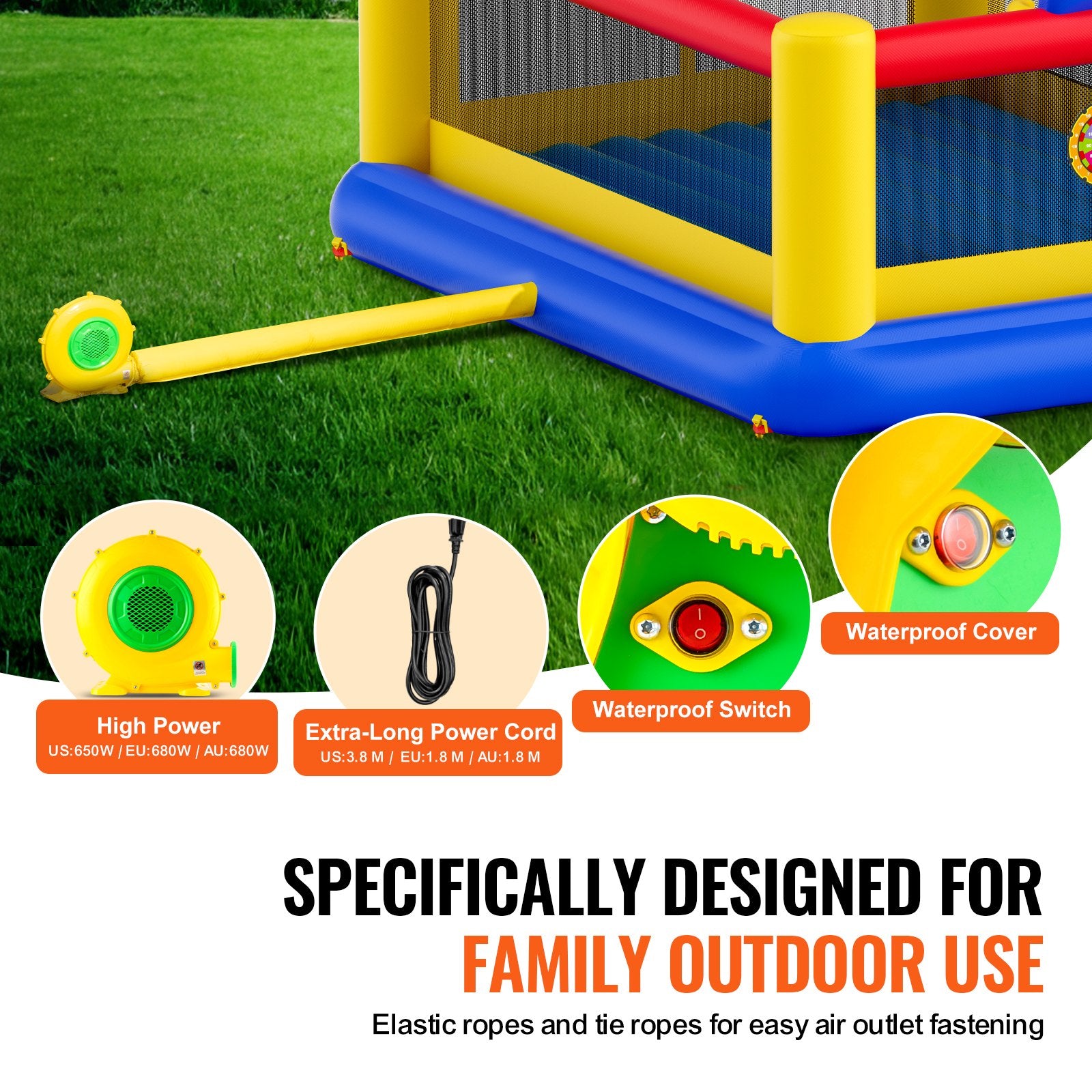 Inflatable Bounce House, Outdoor High Quality Playhouse Trampoline, Jumping Bouncer with Blower, Slide, and V952-CQCBBHYC2021Z5HY3V3