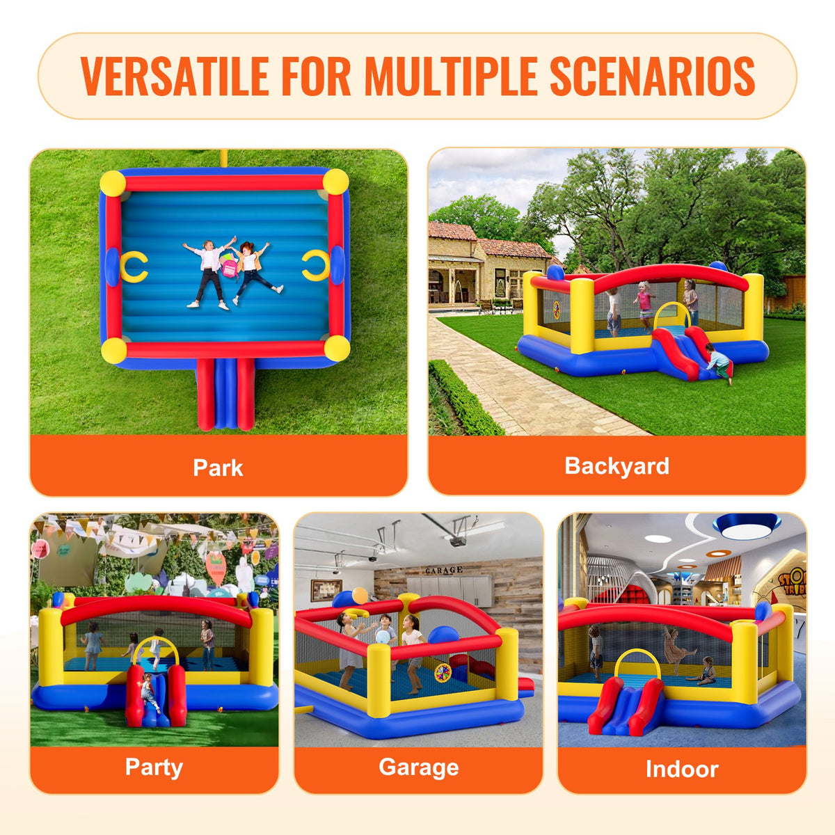 Inflatable Bounce House, Outdoor High Quality Playhouse Trampoline, Jumping Bouncer with Blower, Slide, and V952-CQCBBHYC2021Z5HY3V3