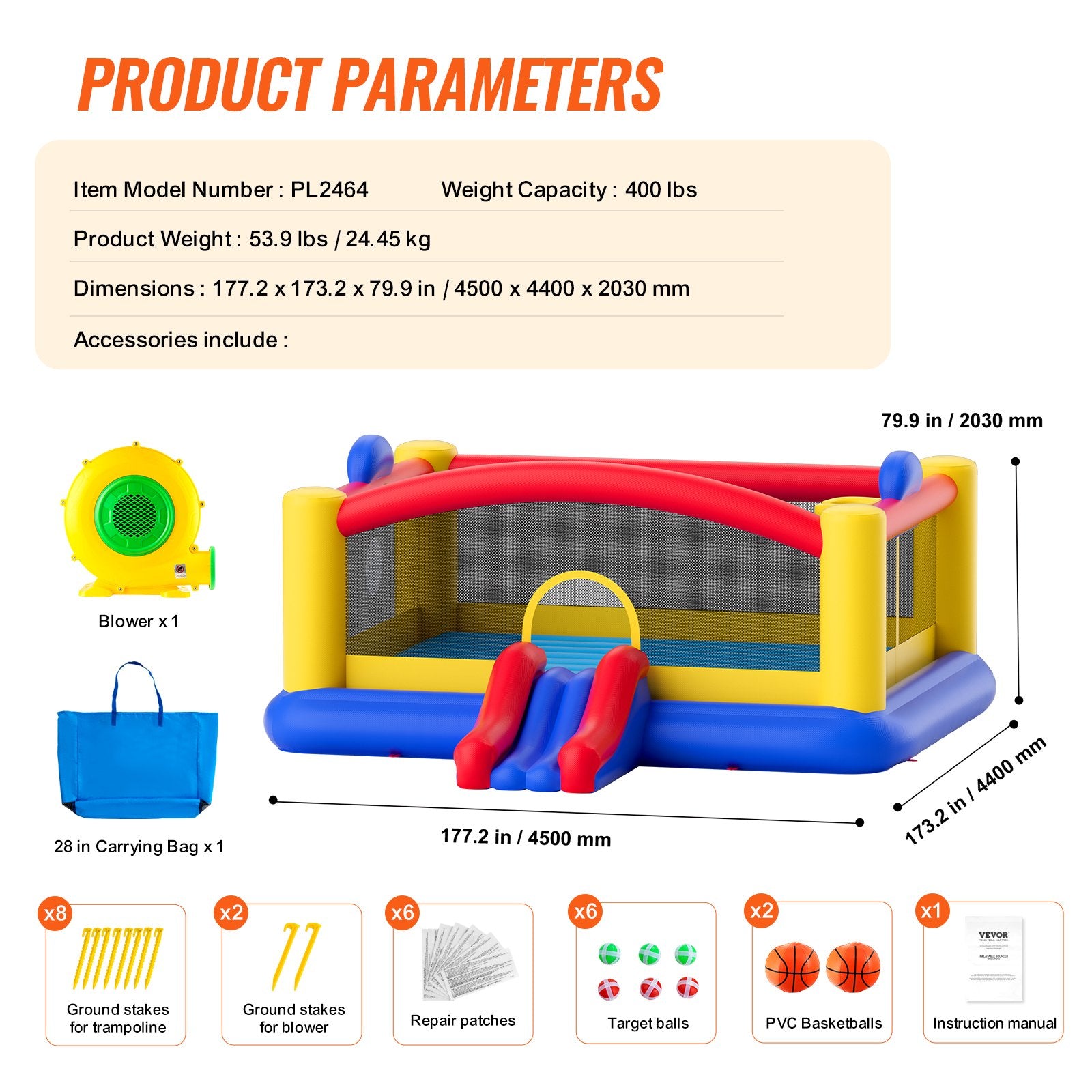 Inflatable Bounce House, Outdoor High Quality Playhouse Trampoline, Jumping Bouncer with Blower, Slide, and V952-CQCBBHYC2021Z5HY3V3