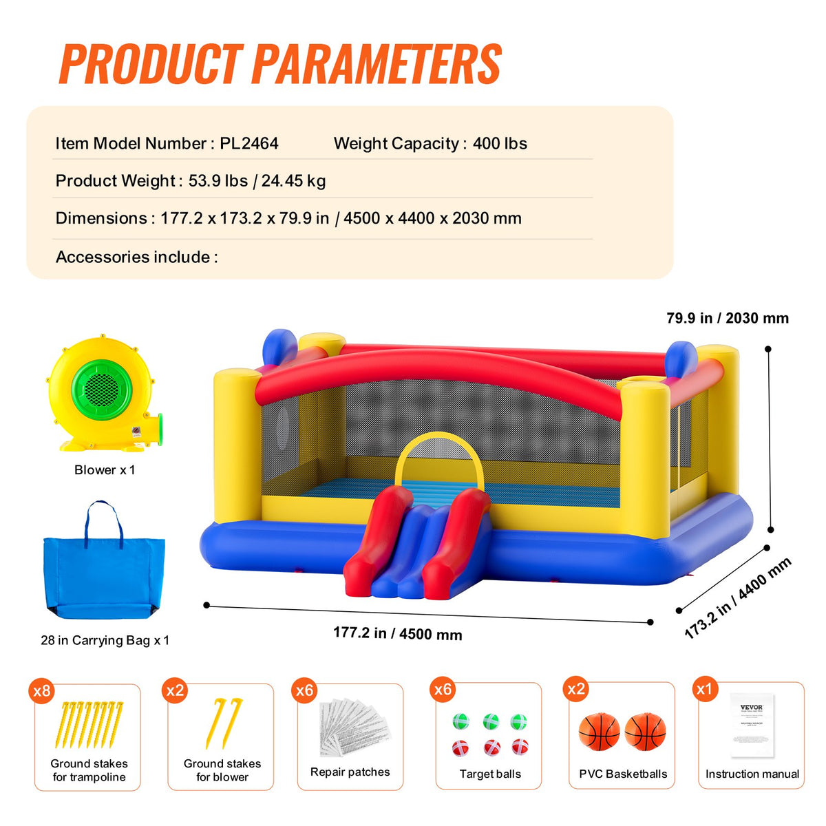 Inflatable Bounce House, Outdoor High Quality Playhouse Trampoline, Jumping Bouncer with Blower, Slide, and V952-CQCBBHYC2021Z5HY3V3