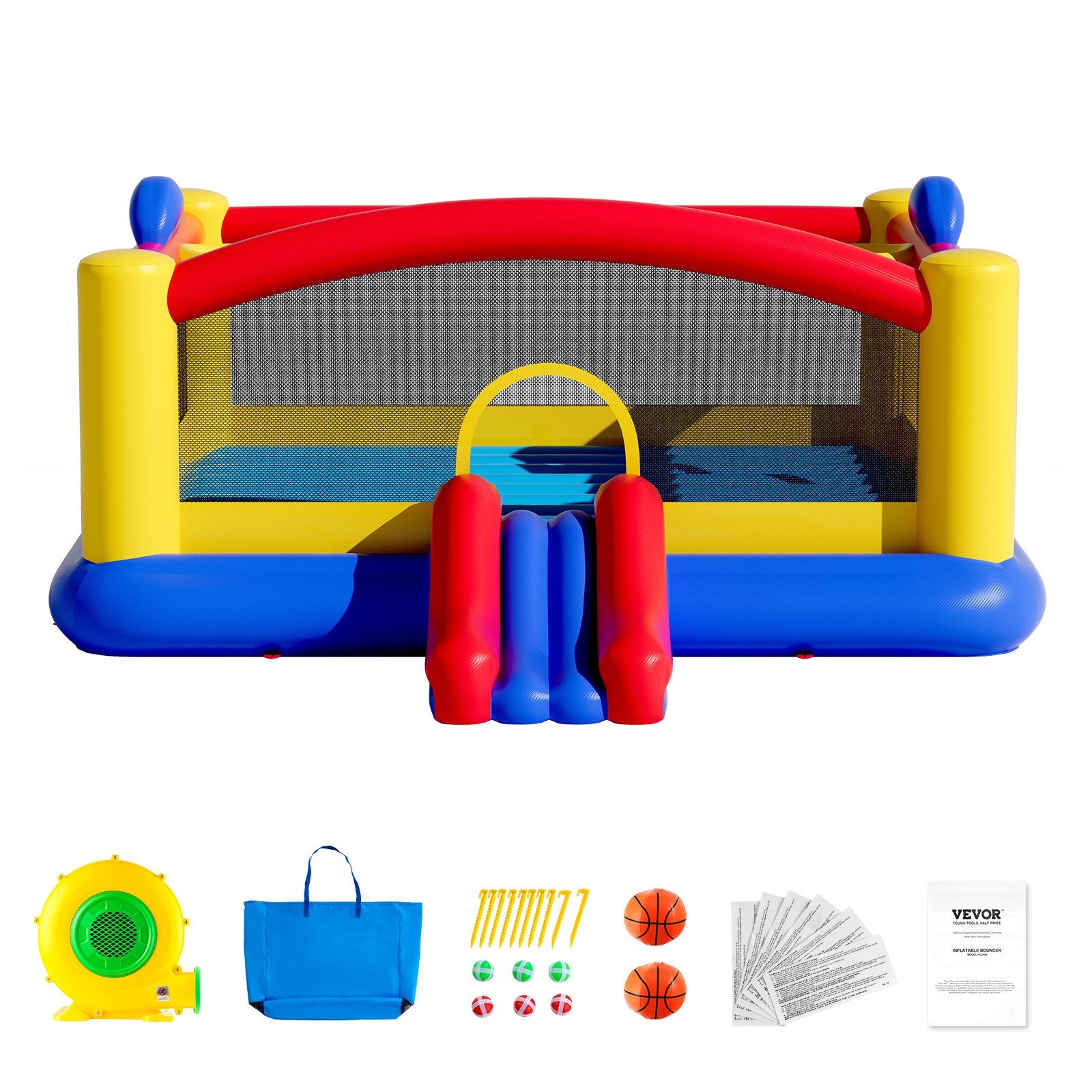 Inflatable Bounce House, Outdoor High Quality Playhouse Trampoline, Jumping Bouncer with Blower, Slide, and V952-CQCBBHYC2021Z5HY3V3