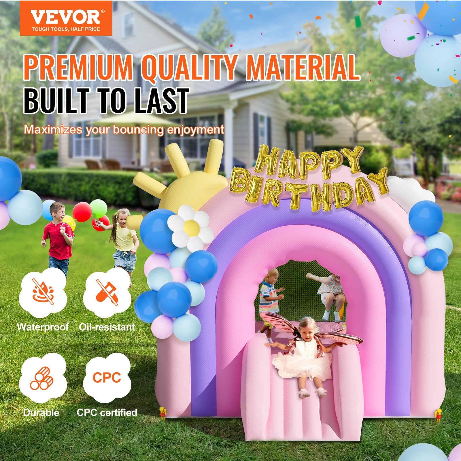 Inflatable Bounce House, Indoor Outdoor Playhouse Trampoline, Kid Jumping Bouncer with Blower, Slide, Storage V952-CQCBBHYC6PFMU2TRRV3