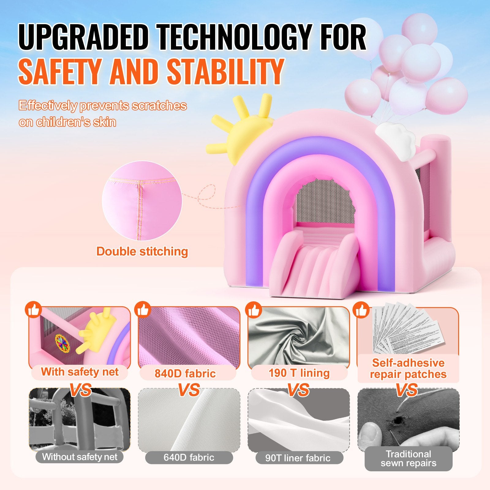Inflatable Bounce House, Indoor Outdoor Playhouse Trampoline, Kid Jumping Bouncer with Blower, Slide, Storage V952-CQCBBHYC6PFMU2TRRV3