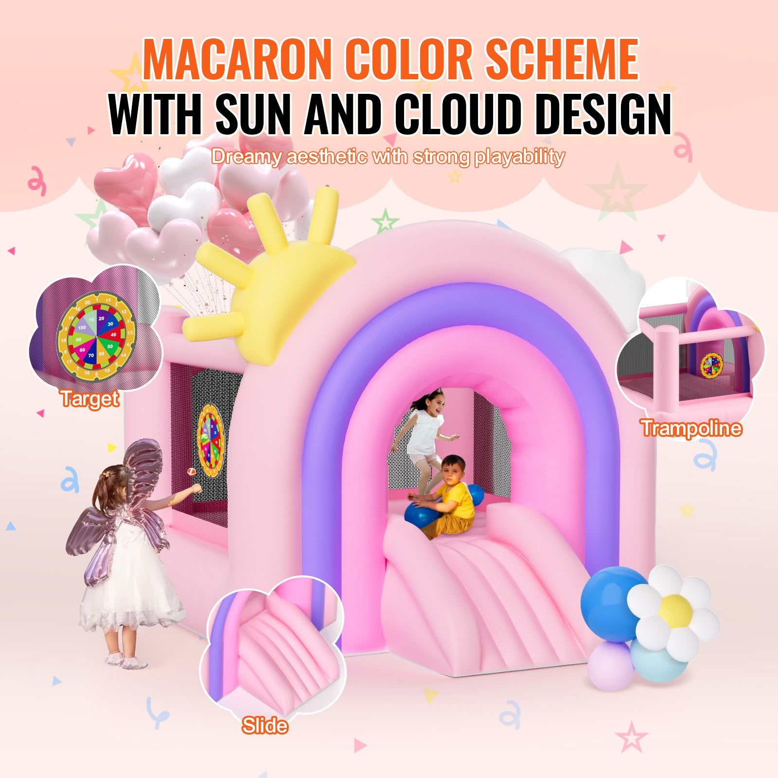 Inflatable Bounce House, Indoor Outdoor Playhouse Trampoline, Kid Jumping Bouncer with Blower, Slide, Storage V952-CQCBBHYC6PFMU2TRRV3