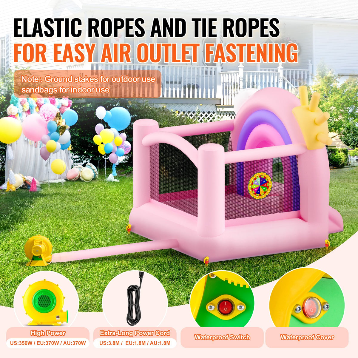 Inflatable Bounce House, Indoor Outdoor Playhouse Trampoline, Kid Jumping Bouncer with Blower, Slide, Storage V952-CQCBBHYC6PFMU2TRRV3
