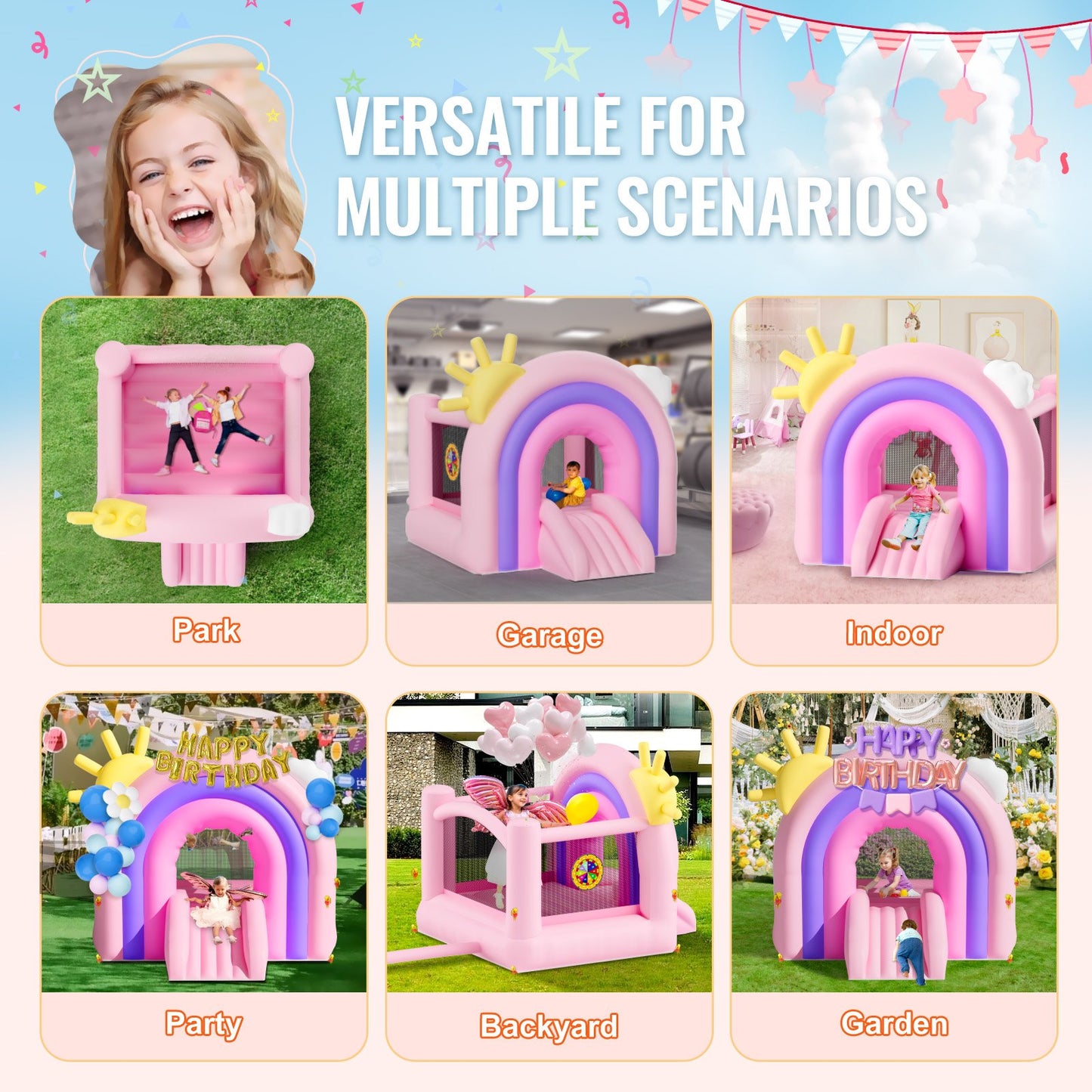 Inflatable Bounce House, Indoor Outdoor Playhouse Trampoline, Kid Jumping Bouncer with Blower, Slide, Storage V952-CQCBBHYC6PFMU2TRRV3