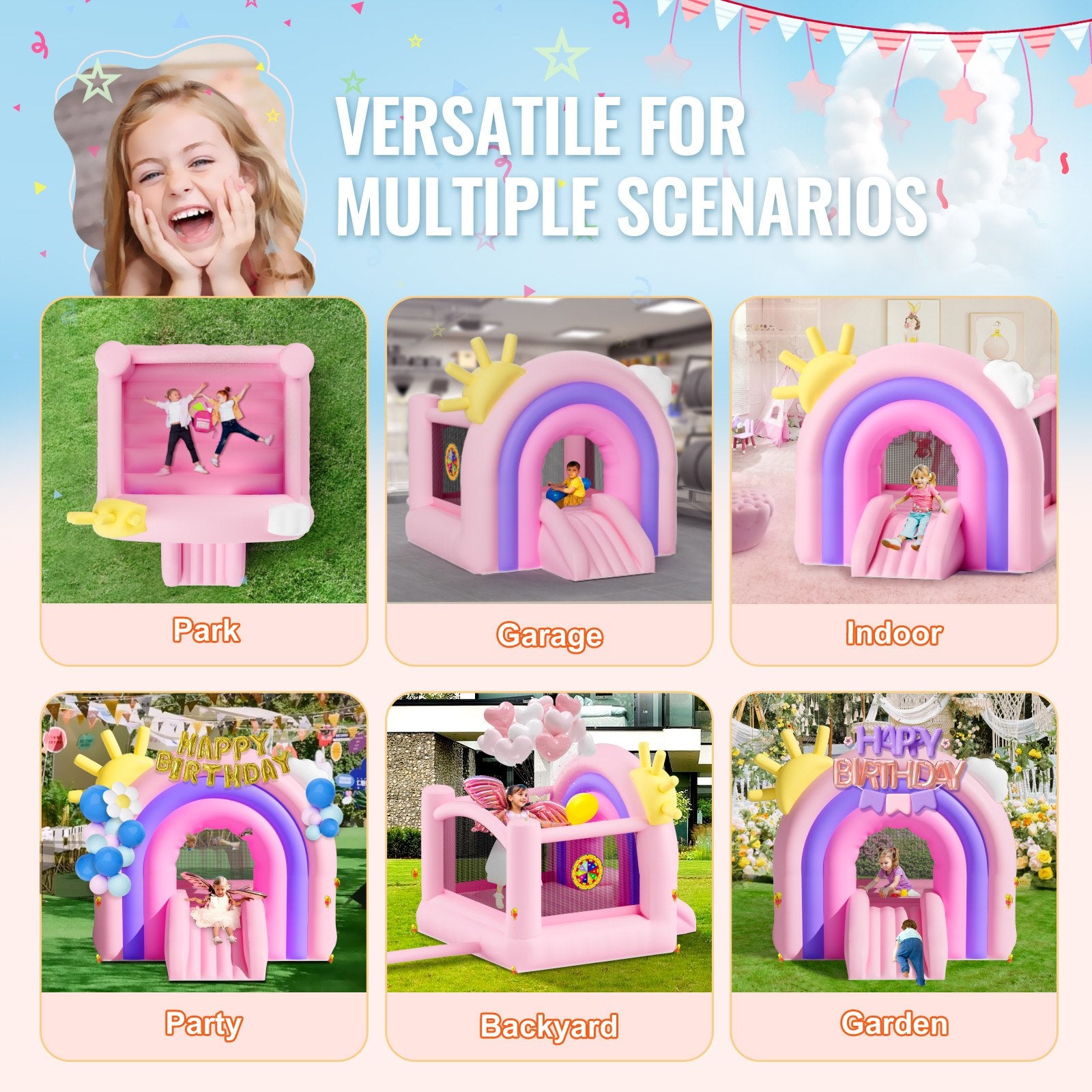 Inflatable Bounce House, Indoor Outdoor Playhouse Trampoline, Kid Jumping Bouncer with Blower, Slide, Storage V952-CQCBBHYC6PFMU2TRRV3