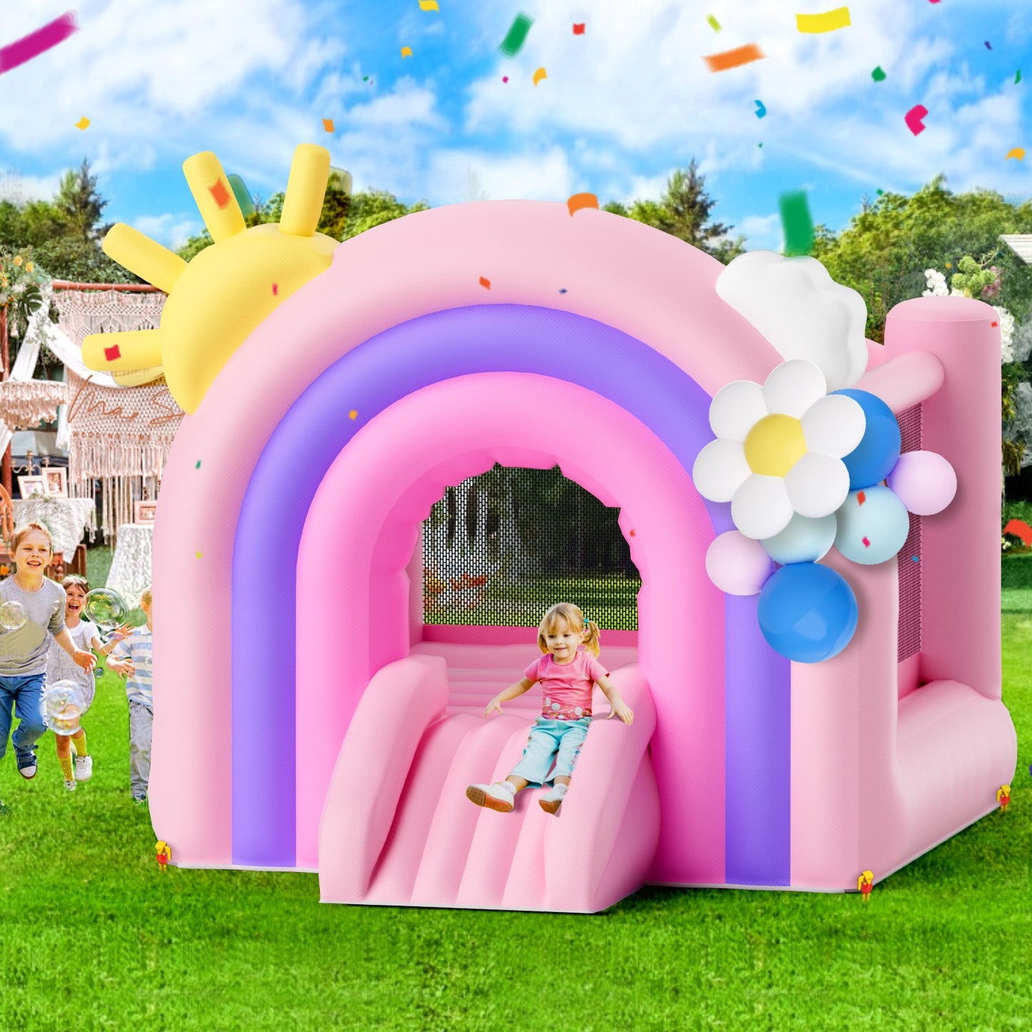 Inflatable Bounce House, Indoor Outdoor Playhouse Trampoline, Kid Jumping Bouncer with Blower, Slide, Storage V952-CQCBBHYC6PFMU2TRRV3