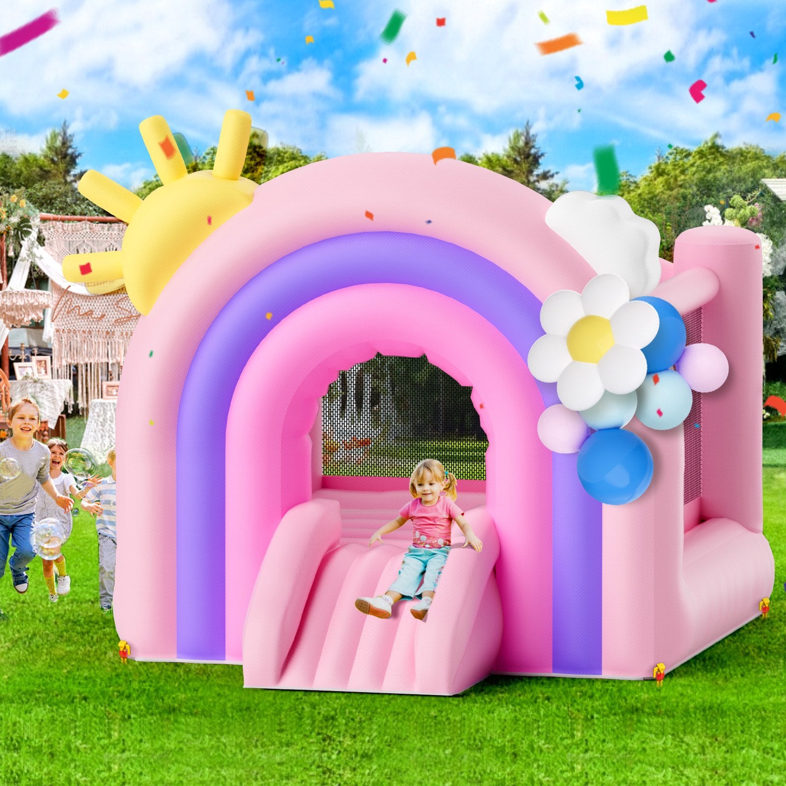 Inflatable Bounce House, Indoor Outdoor Playhouse Trampoline, Kid Jumping Bouncer with Blower, Slide, Storage V952-CQCBBHYC6PFMU2TRRV3