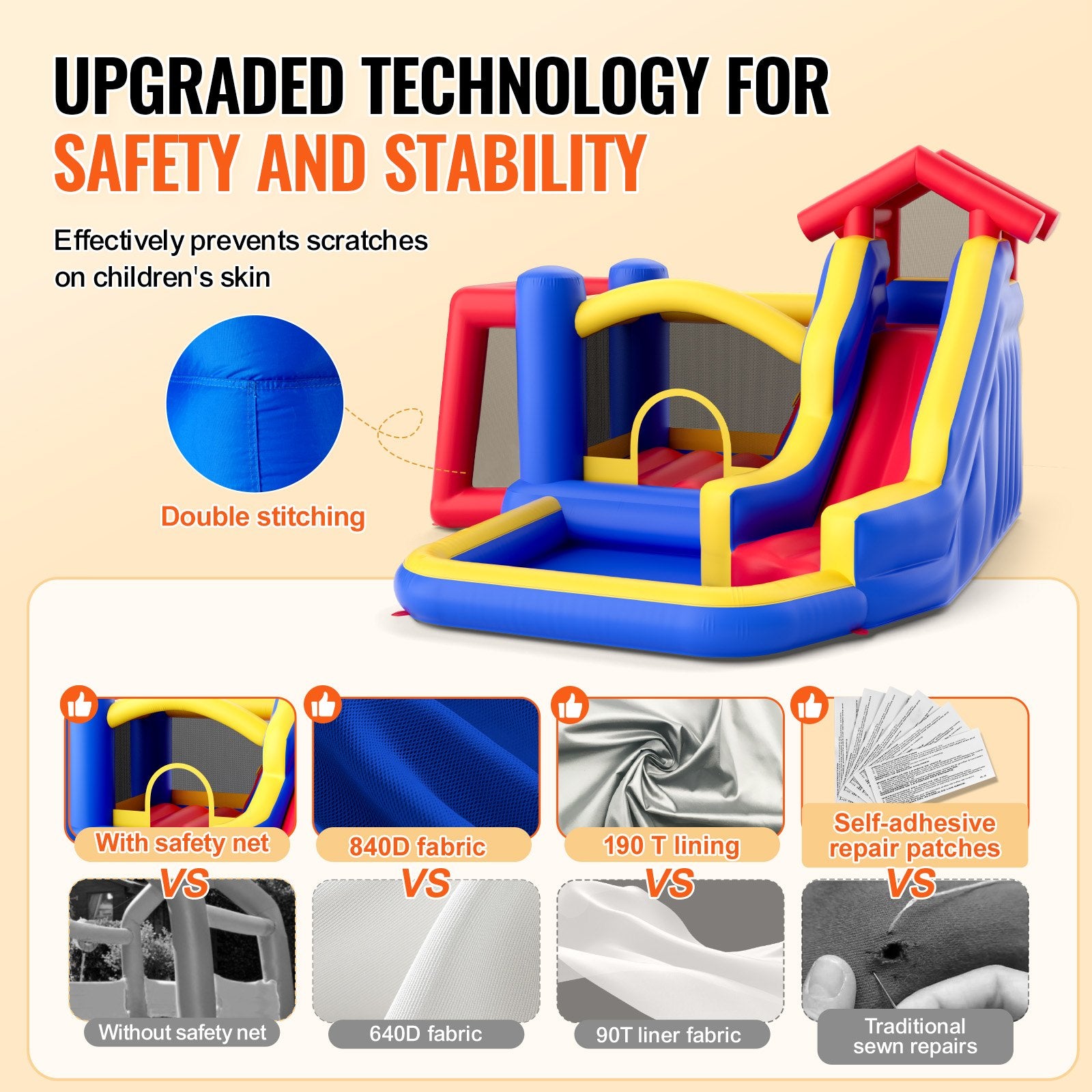 Inflatable Bounce House, Outdoor High Quality Playhouse Trampoline, Jumping Bouncer with Blower, Slide, and V952-CQCBBHYC910PNGK5GV3