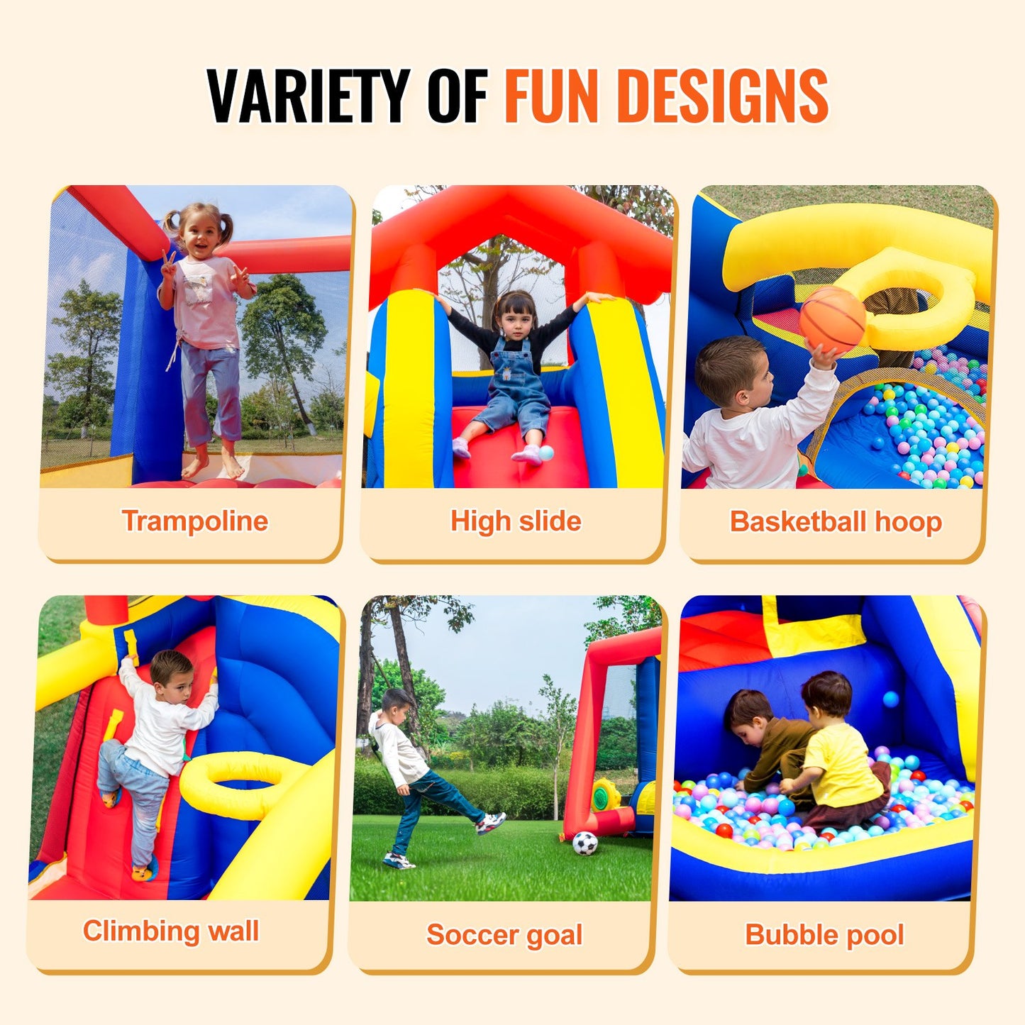Inflatable Bounce House, Outdoor High Quality Playhouse Trampoline, Jumping Bouncer with Blower, Slide, and V952-CQCBBHYC910PNGK5GV3