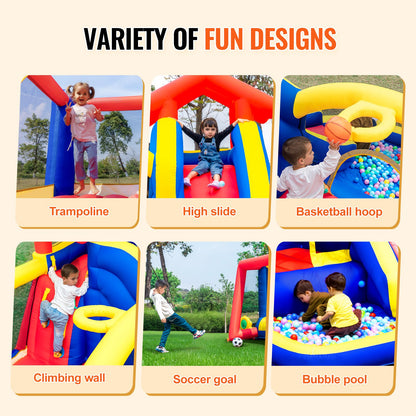 Inflatable Bounce House, Outdoor High Quality Playhouse Trampoline, Jumping Bouncer with Blower, Slide, and V952-CQCBBHYC910PNGK5GV3